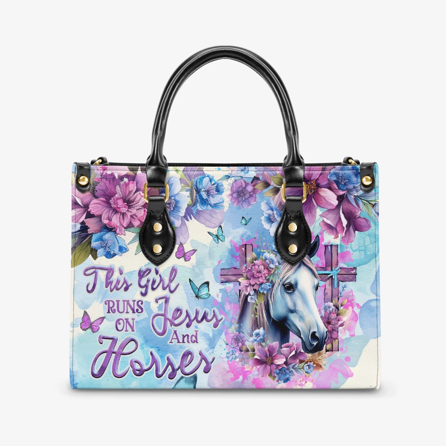 Runs On Jesus And Horses Leather Handbag - Tlnz0404242