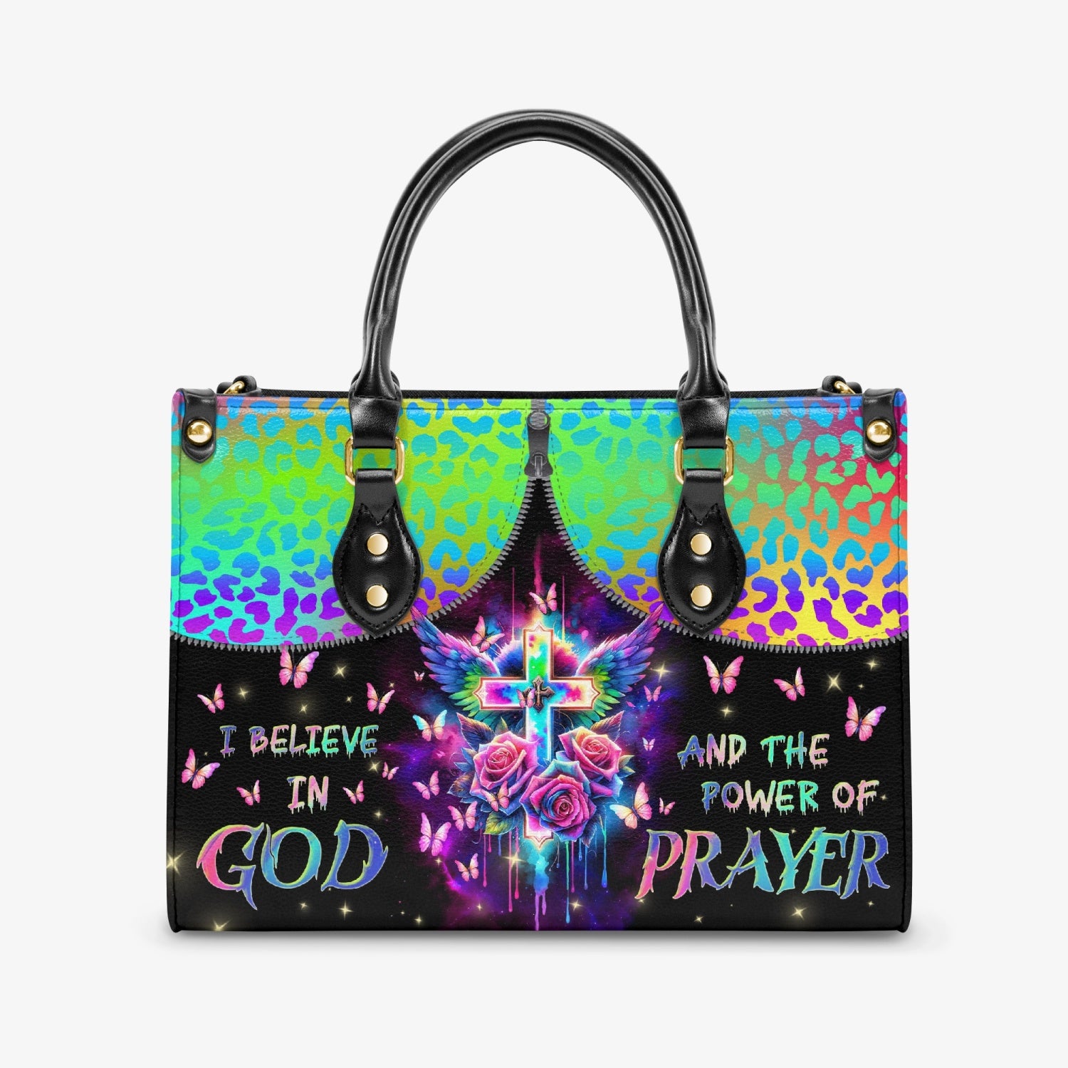 I Believe In God Cross Wings Rose Leather Handbag - Tlnz0104241