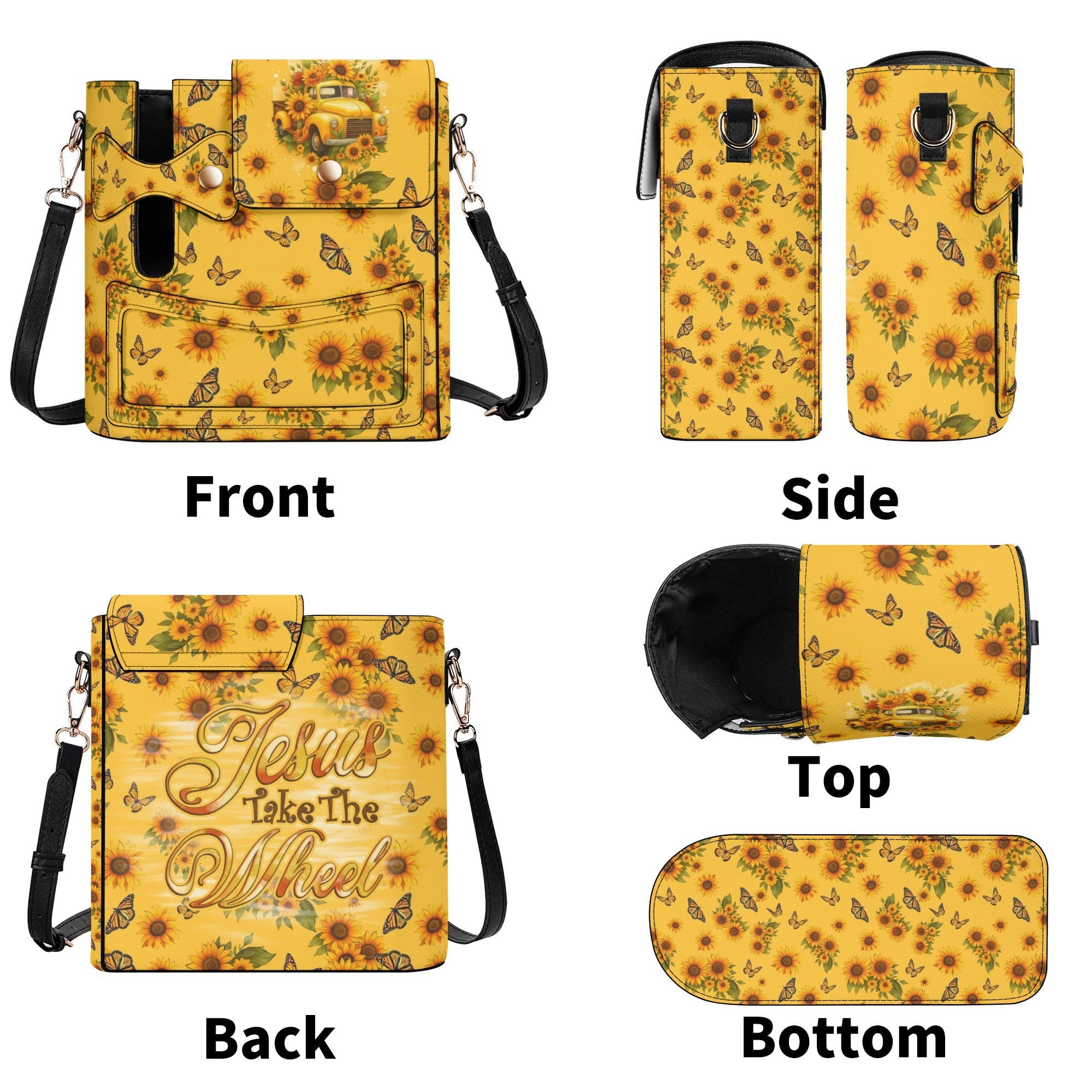Jesus Take The Wheel Sunflowers Leather Tumbler Storage Bag - Tyqy2308255