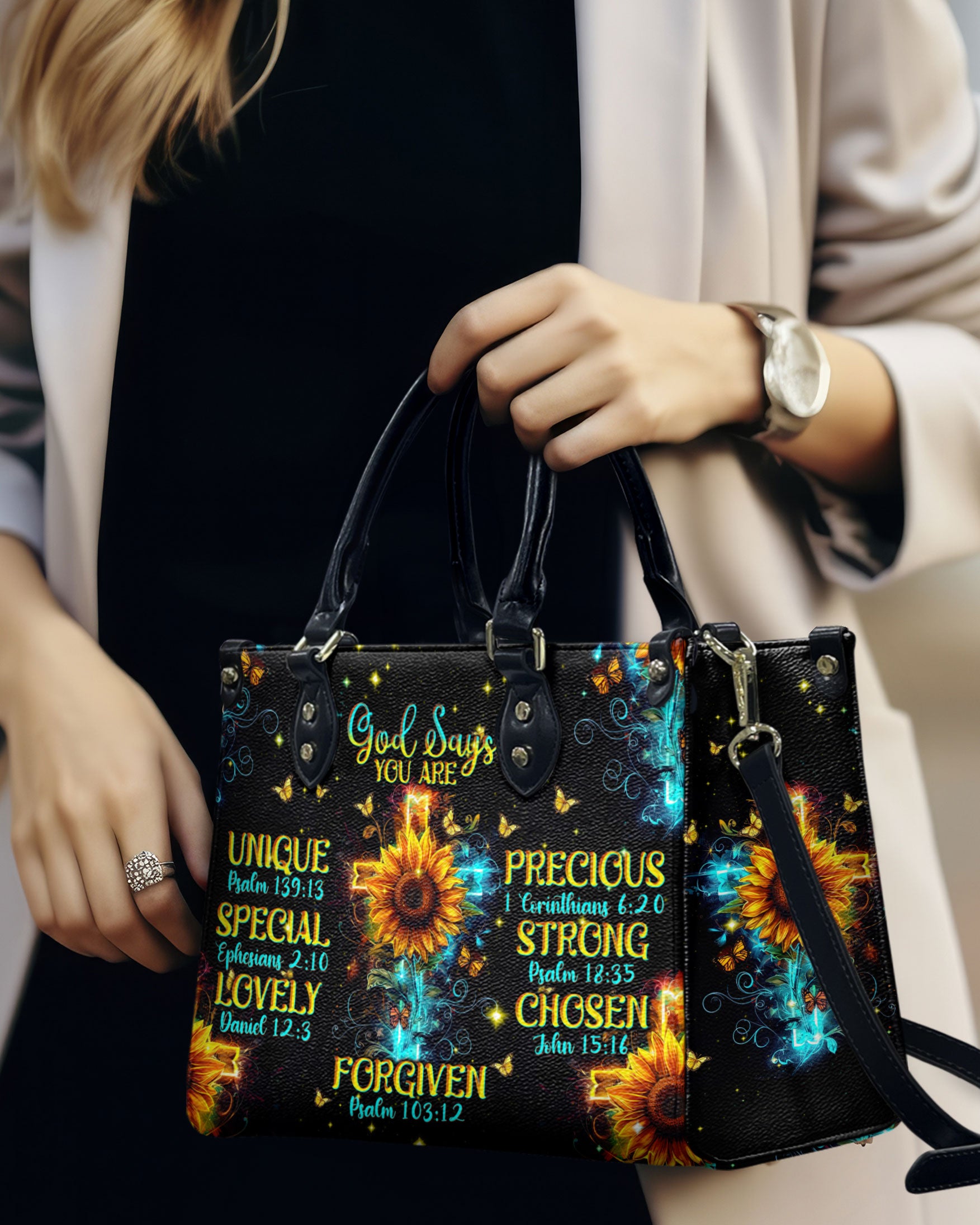 God Says You Are Sunflower Leather Handbag - Tlnt2603241