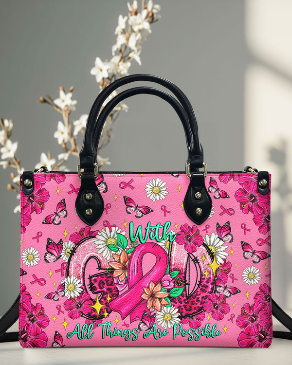 With God All Things Are Possible Breast Cancer Leather Handbag -  Tltr1308251