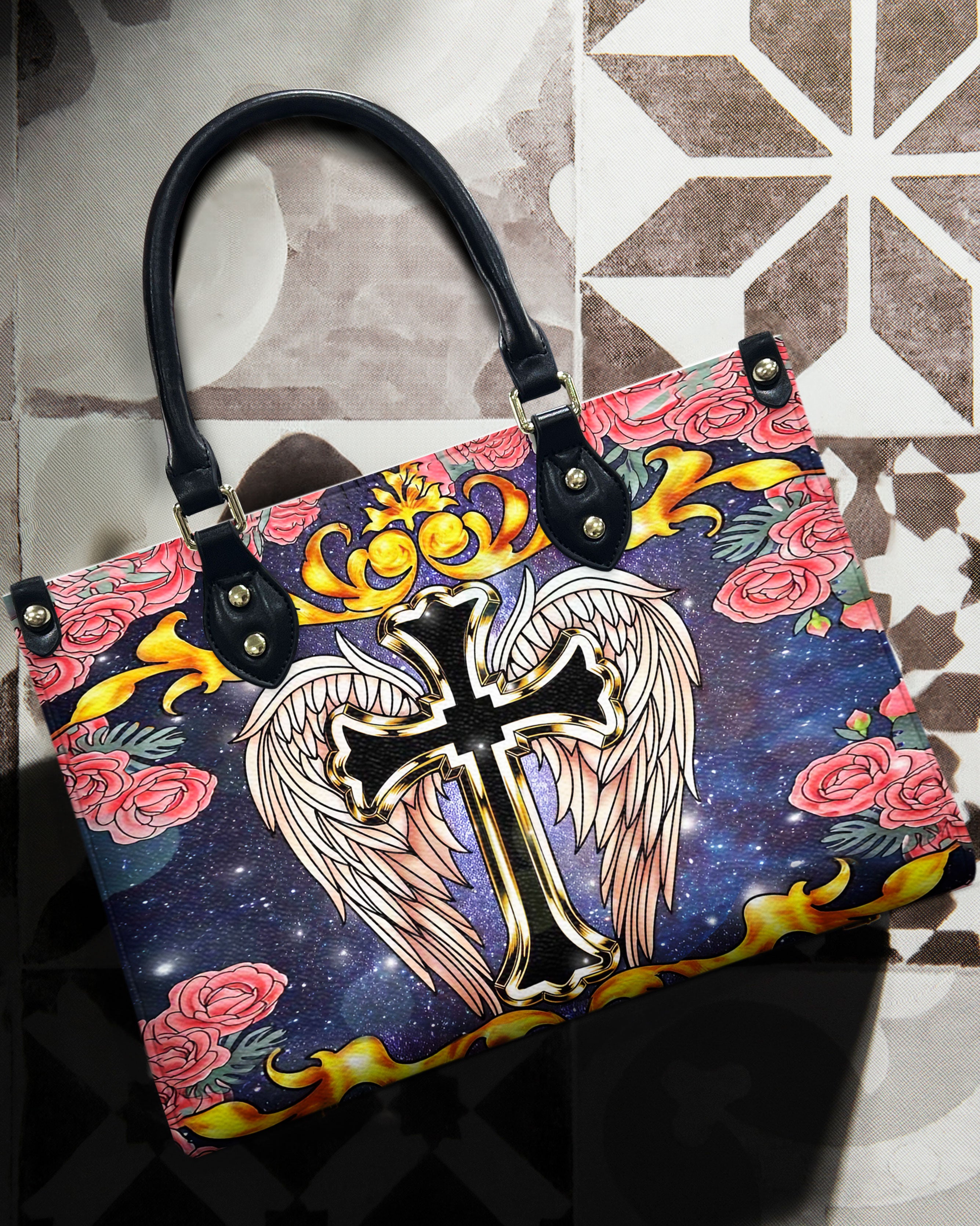 CROSS WINGS FLOWER LEATHER HANDBAG - YHLN0912244