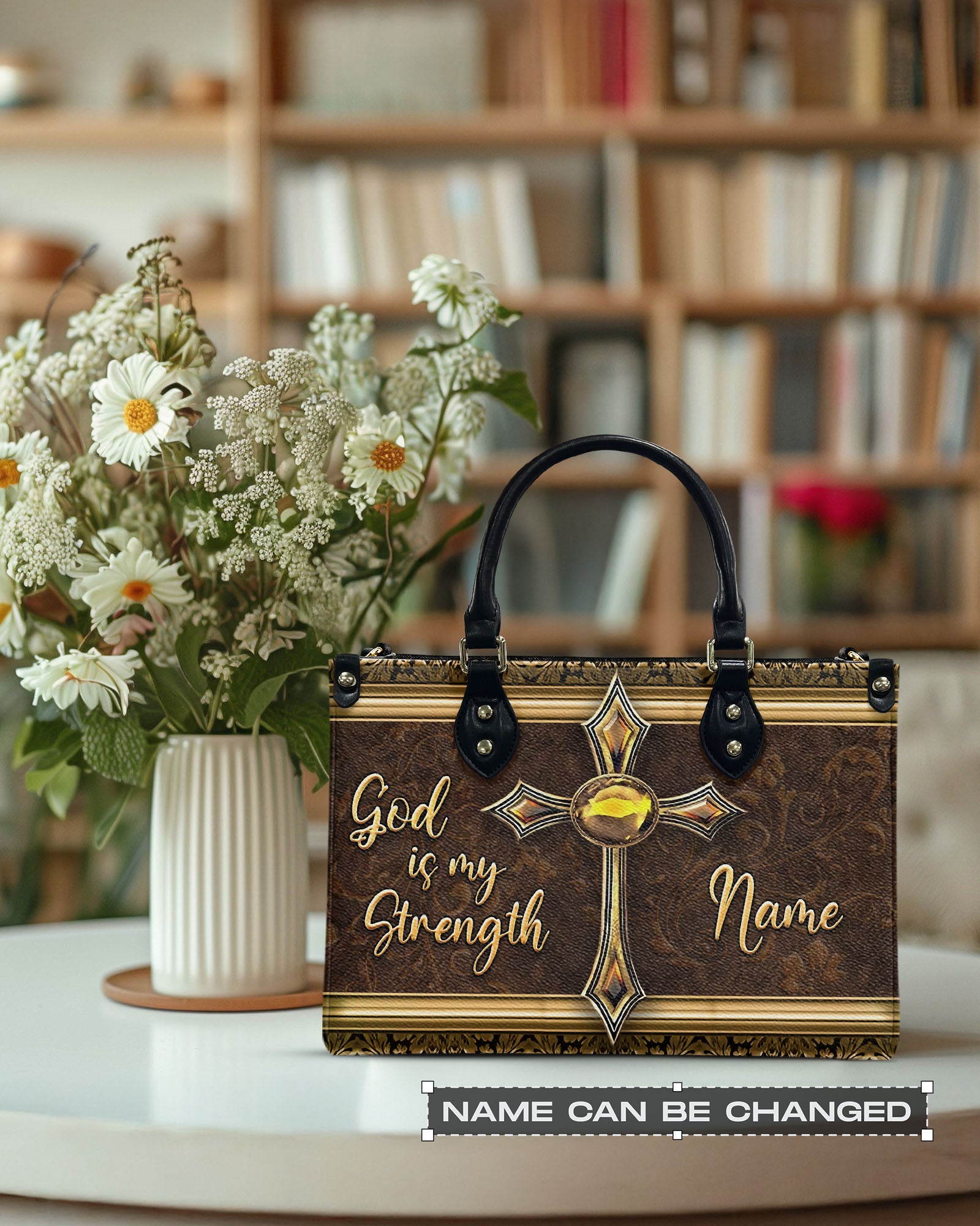 God Is My Strength Leather Handbag - Yhln1903254