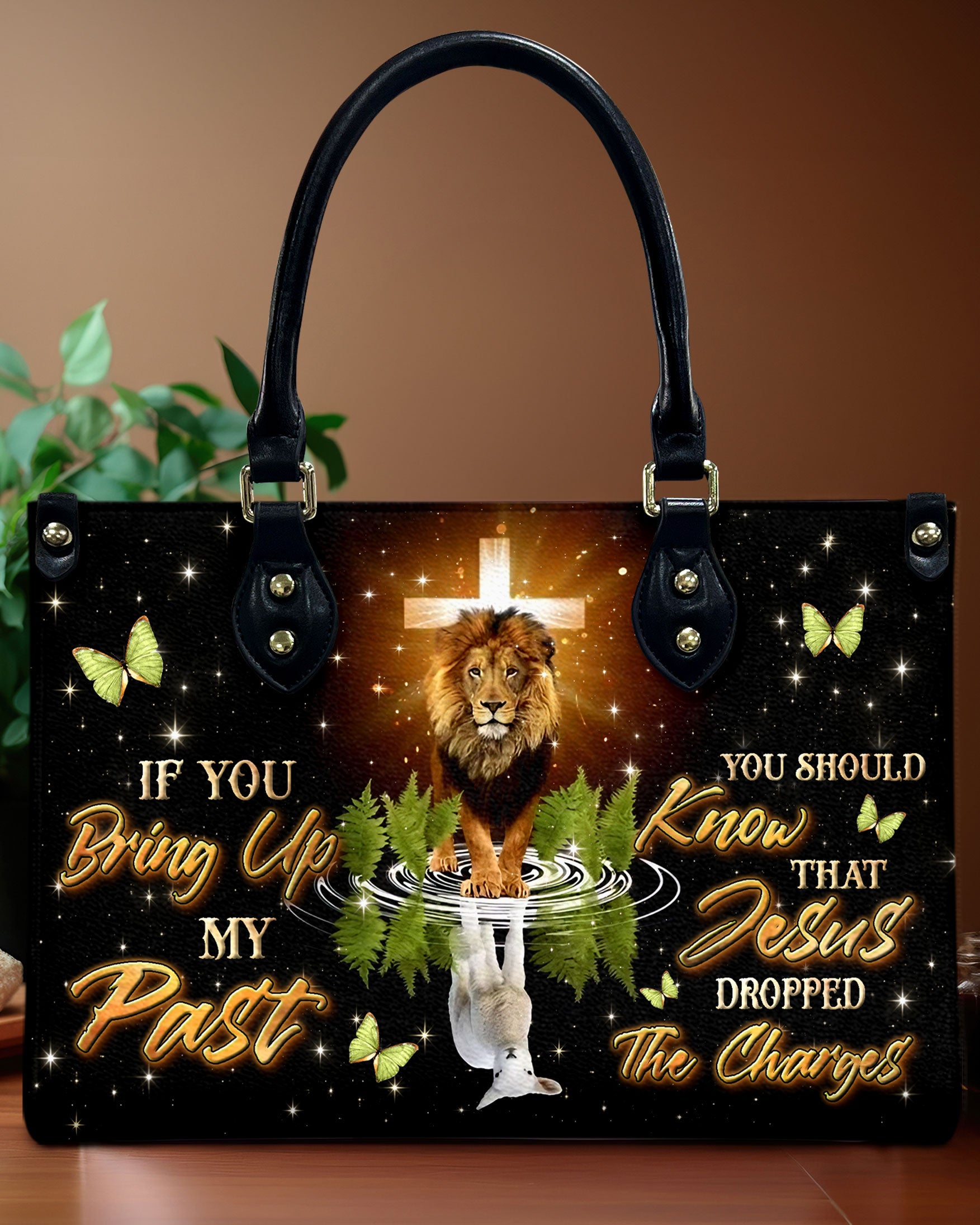 Jesus Dropped The Charges Lion Leather Handbag - Yhln0611244