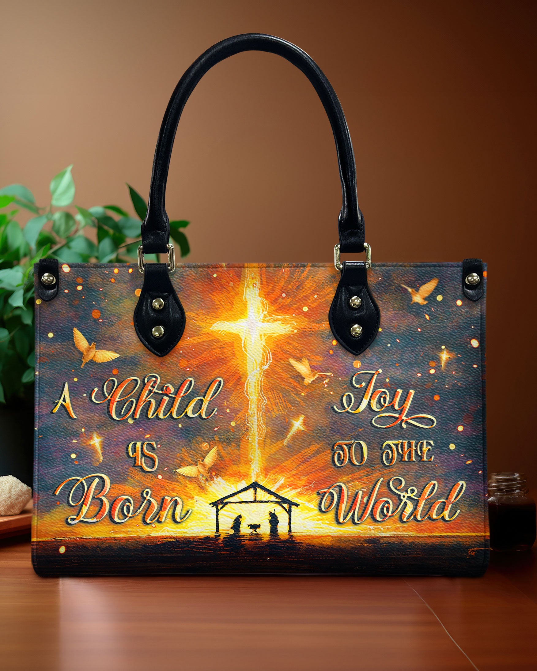 A Child Is Born Christmas Leather Handbag - Yhlt0810244