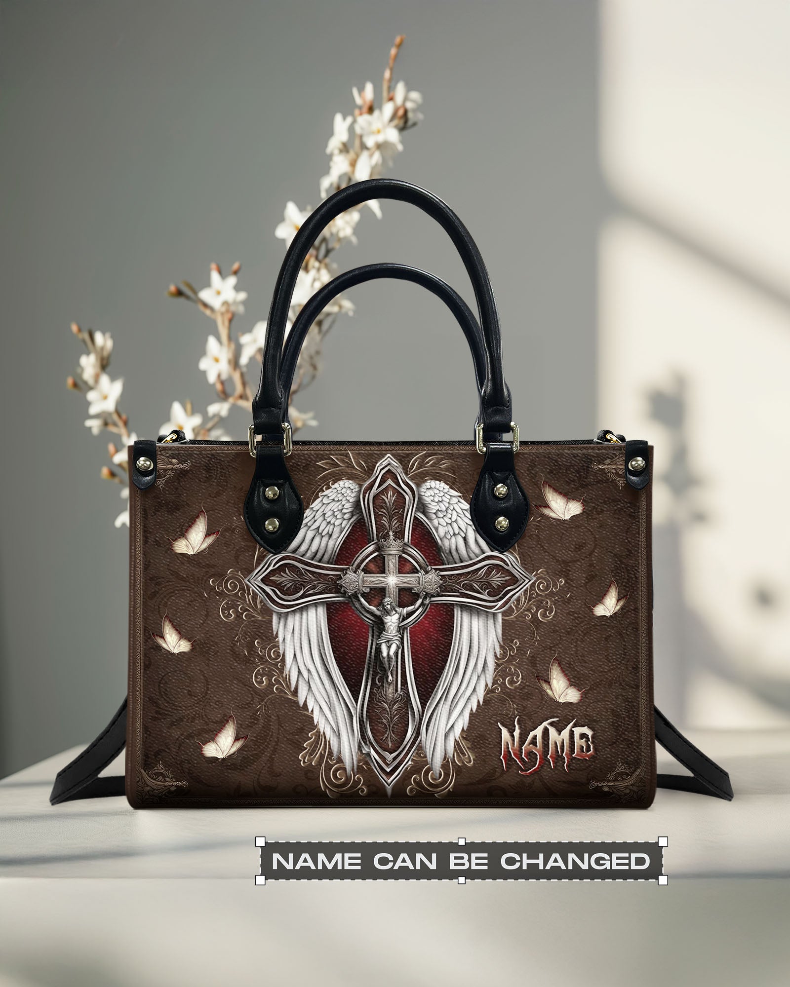 Jesus In Cross With Wings Leather Handbag - Yhln0503254