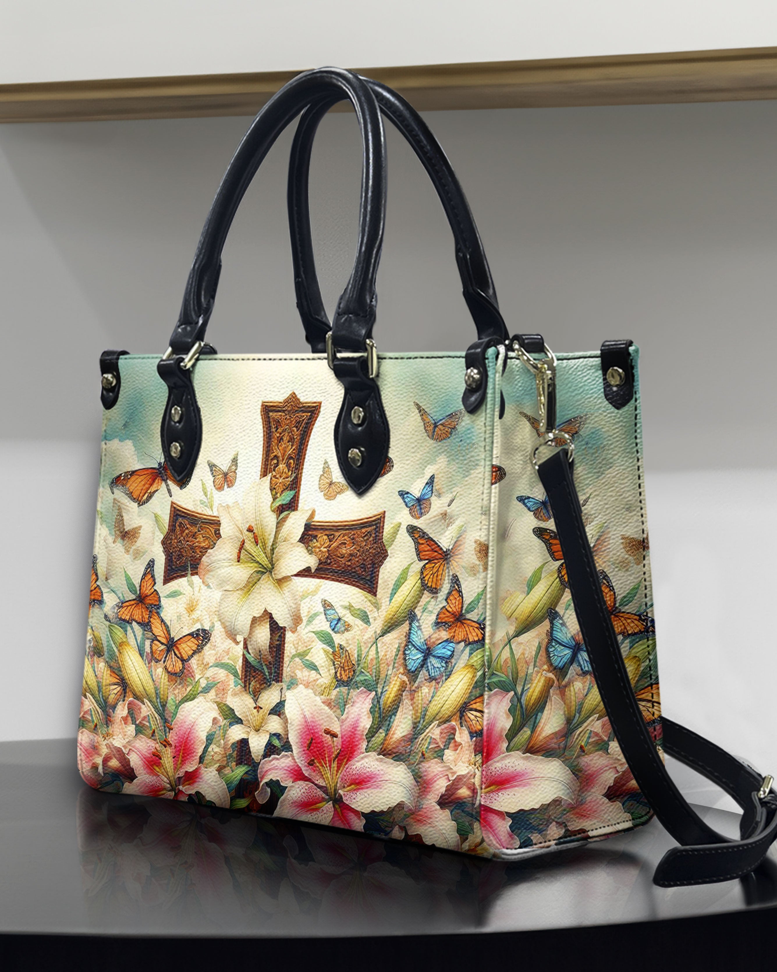 Cross Lilies Leather Handbag - Yhhn1110244