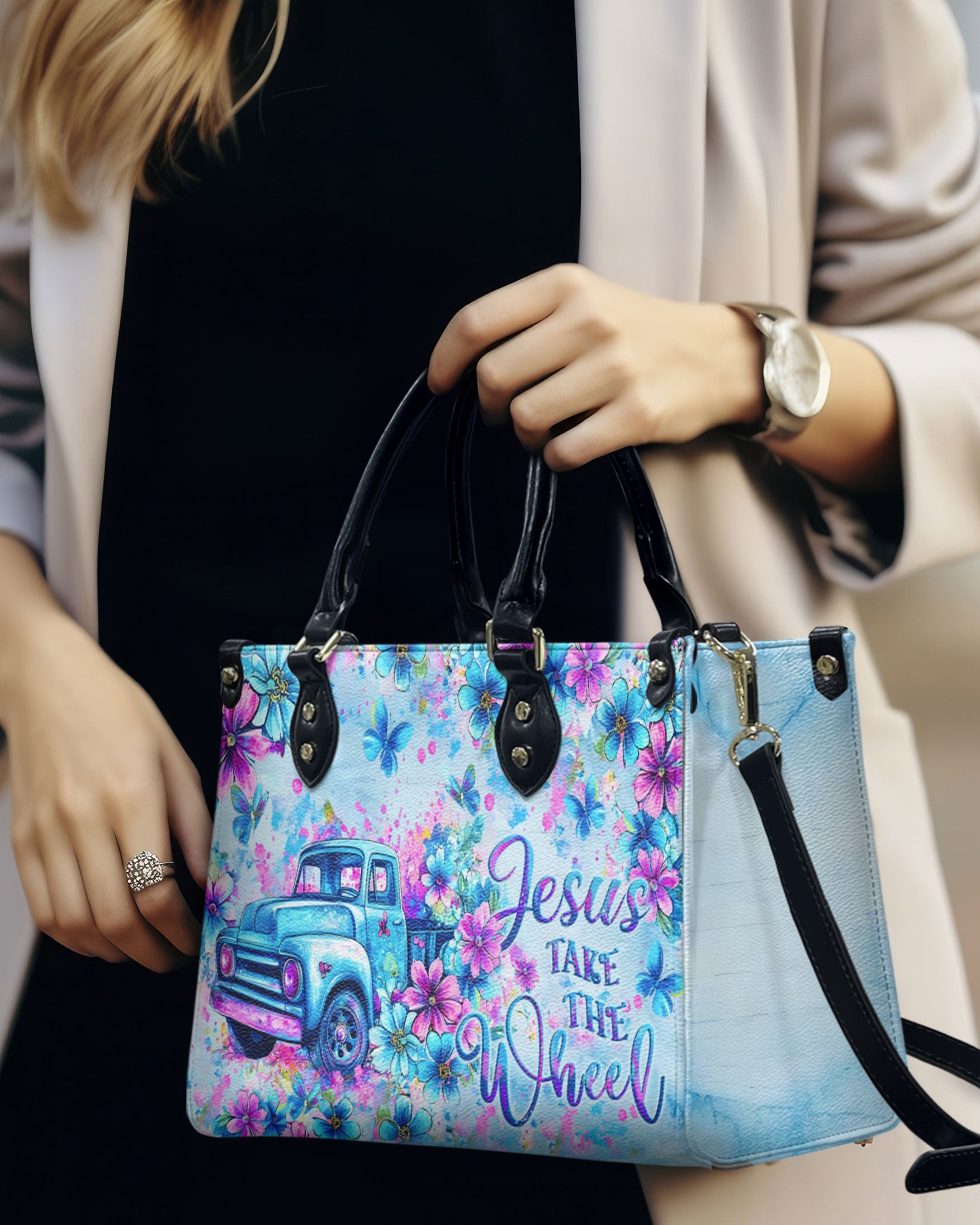 Faith - Jesus Take The Wheel Leather Handbag - Tylt1111244