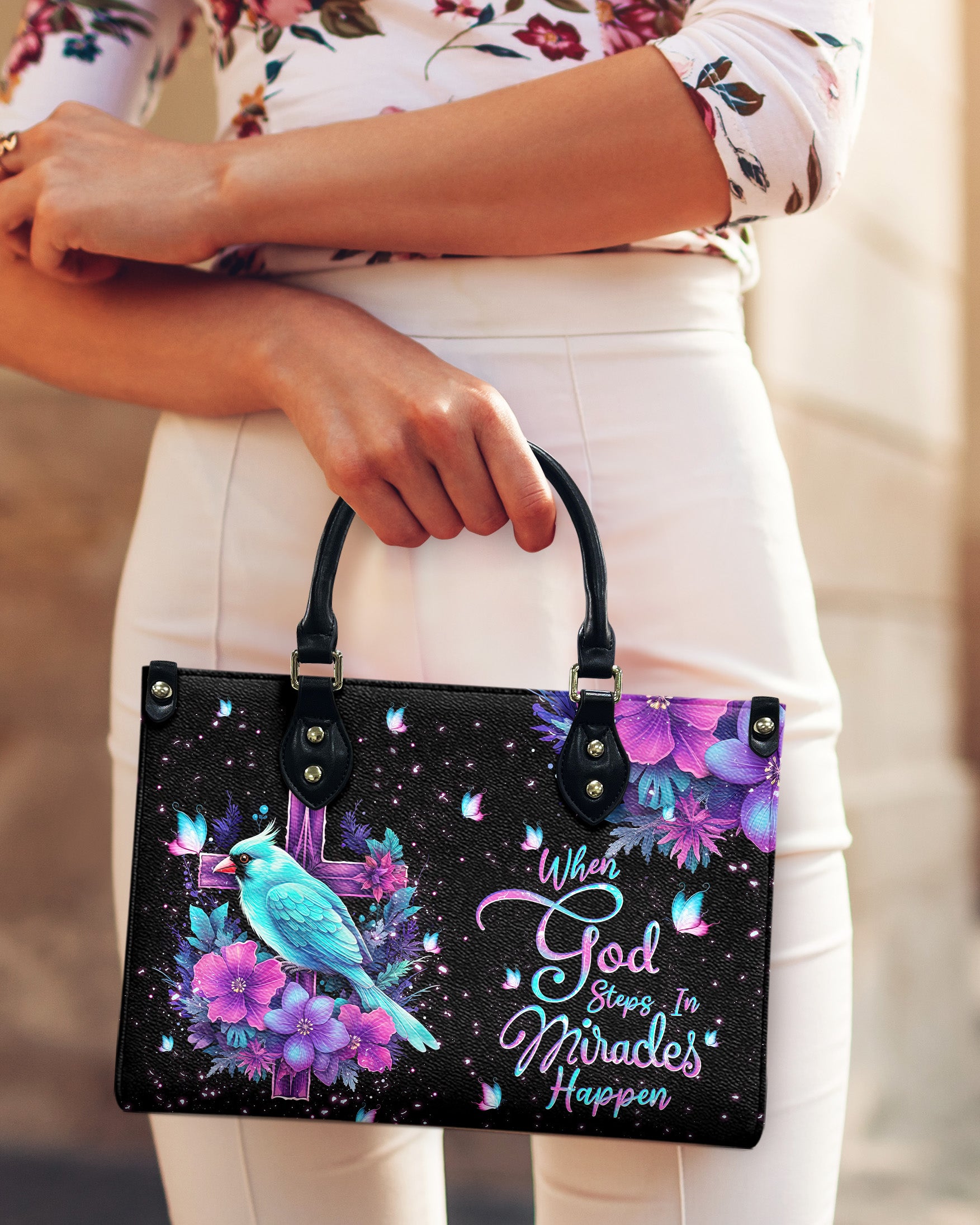 When God Steps In Miracles Happen Leather Handbag - Tlnt2805242