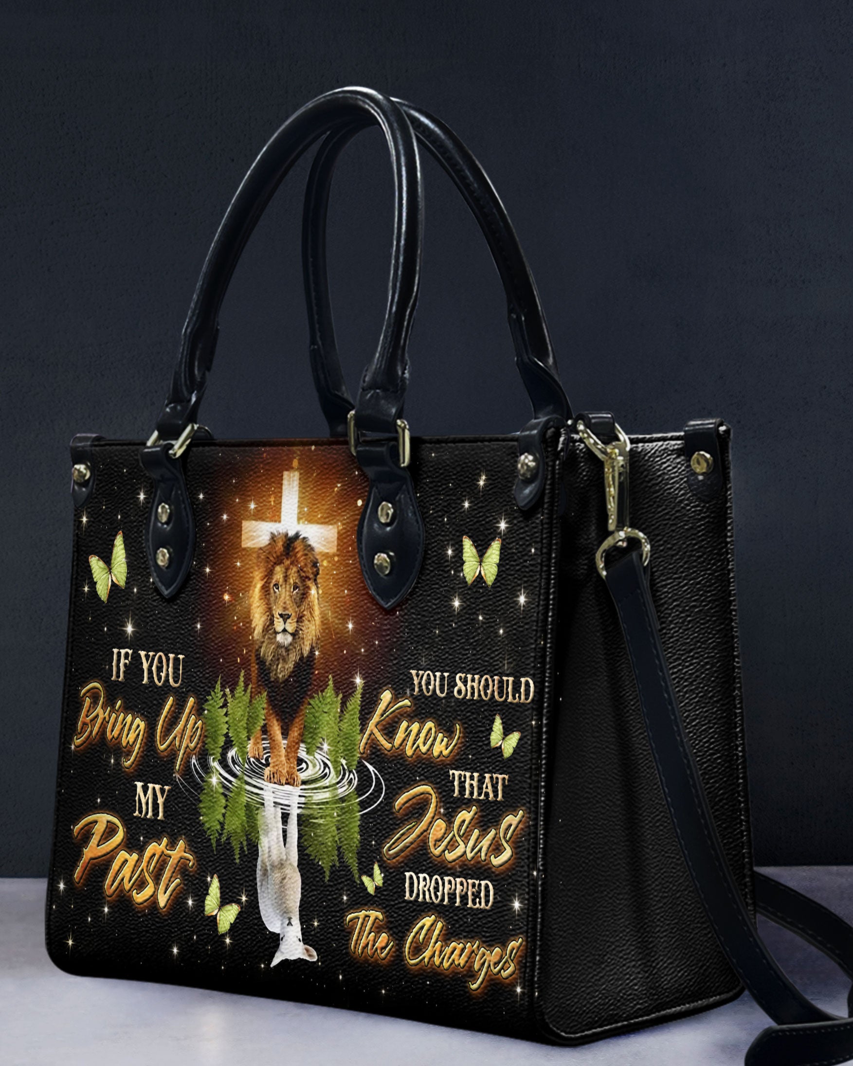 Jesus Dropped The Charges Lion Leather Handbag - Yhln0611244