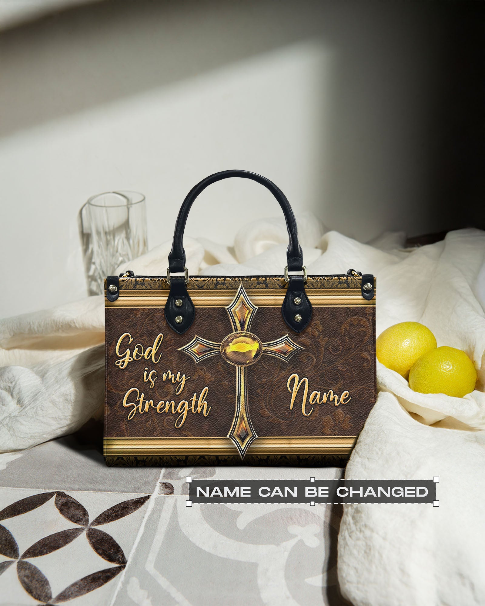 God Is My Strength Leather Handbag - Yhln1903254