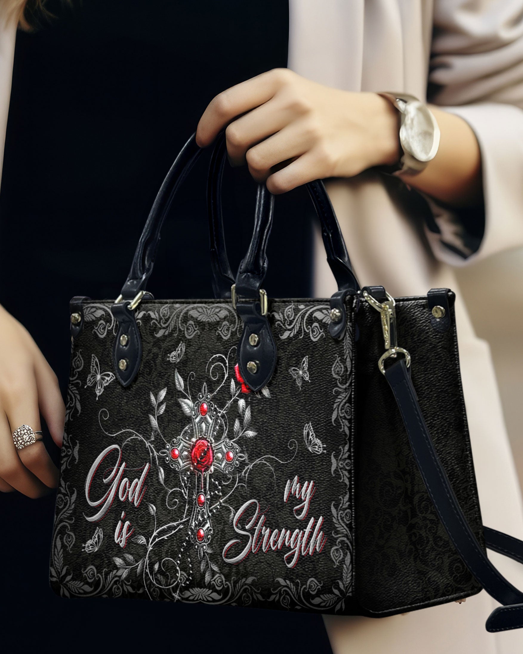 God Is My Strength Leather Handbag - Yhln2803243