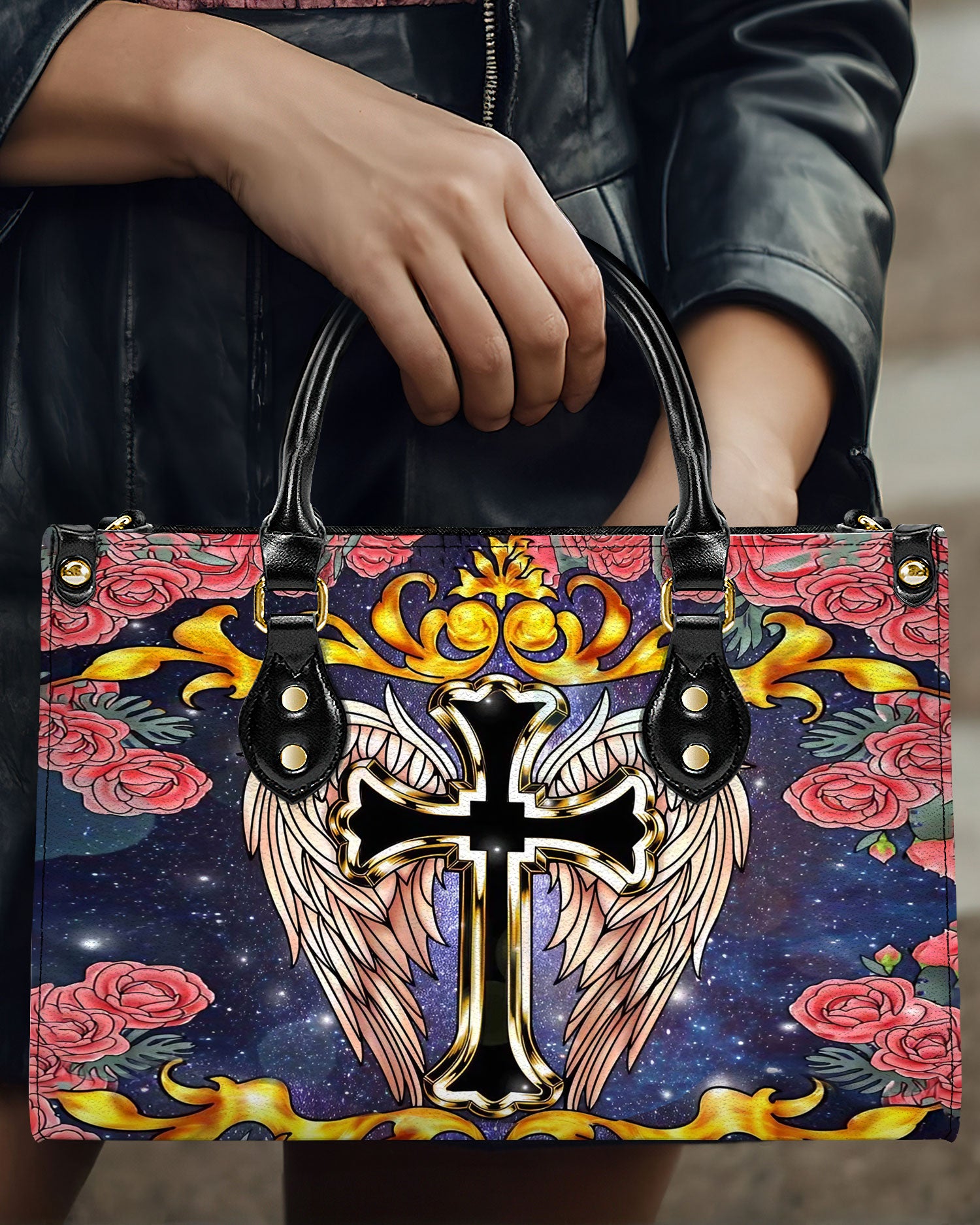 CROSS WINGS FLOWER LEATHER HANDBAG - YHLN0912244