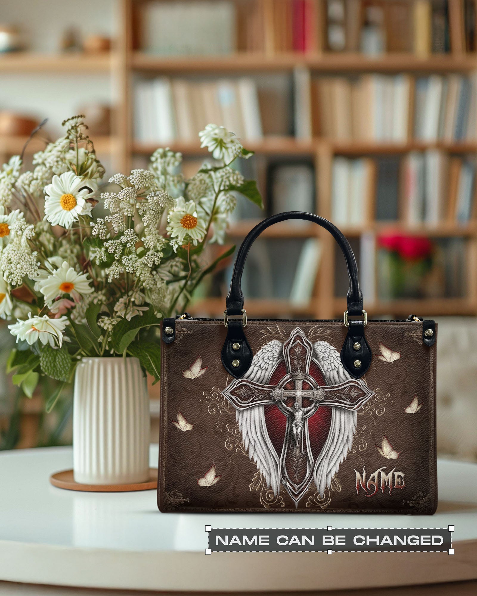 Jesus In Cross With Wings Leather Handbag - Yhln0503254
