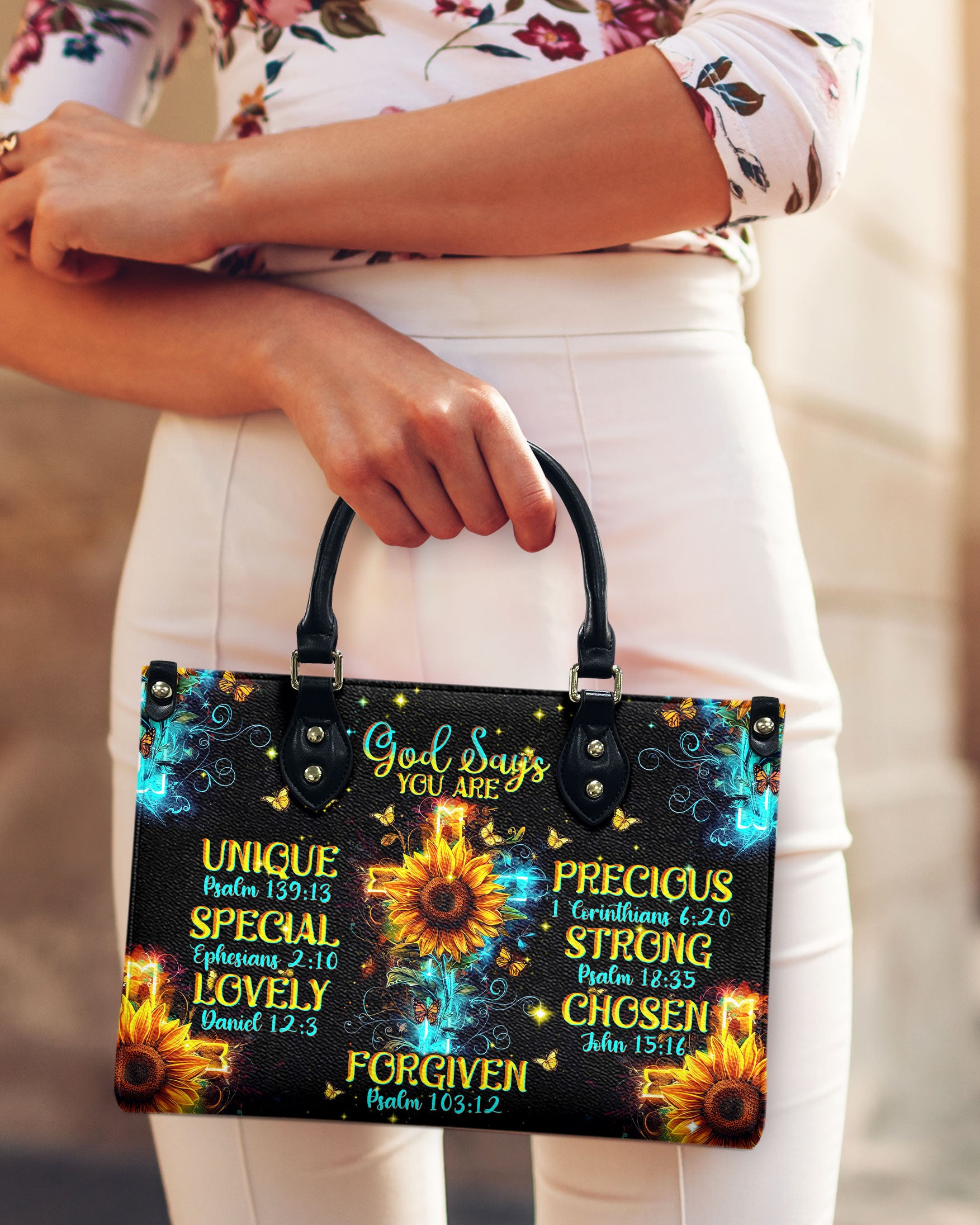 God Says You Are Sunflower Leather Handbag - Tlnt2603241