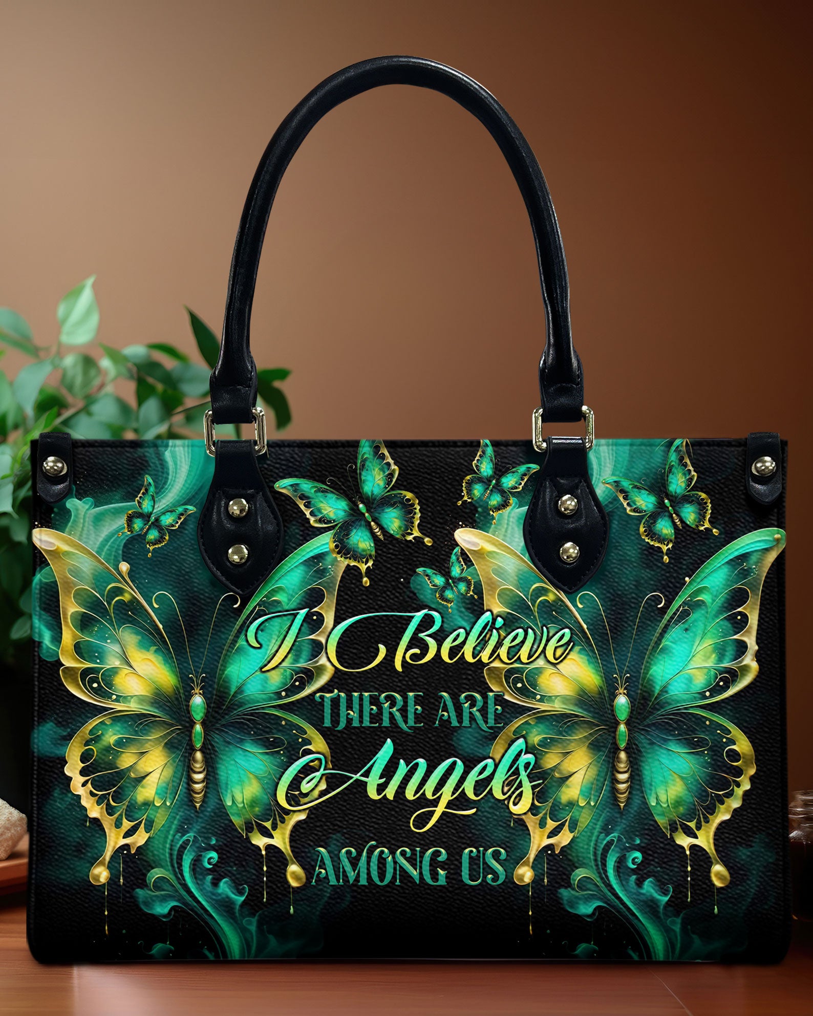 I Believe There Are Angels Among Us Butterfly Leather Handbag - Tltr2307243