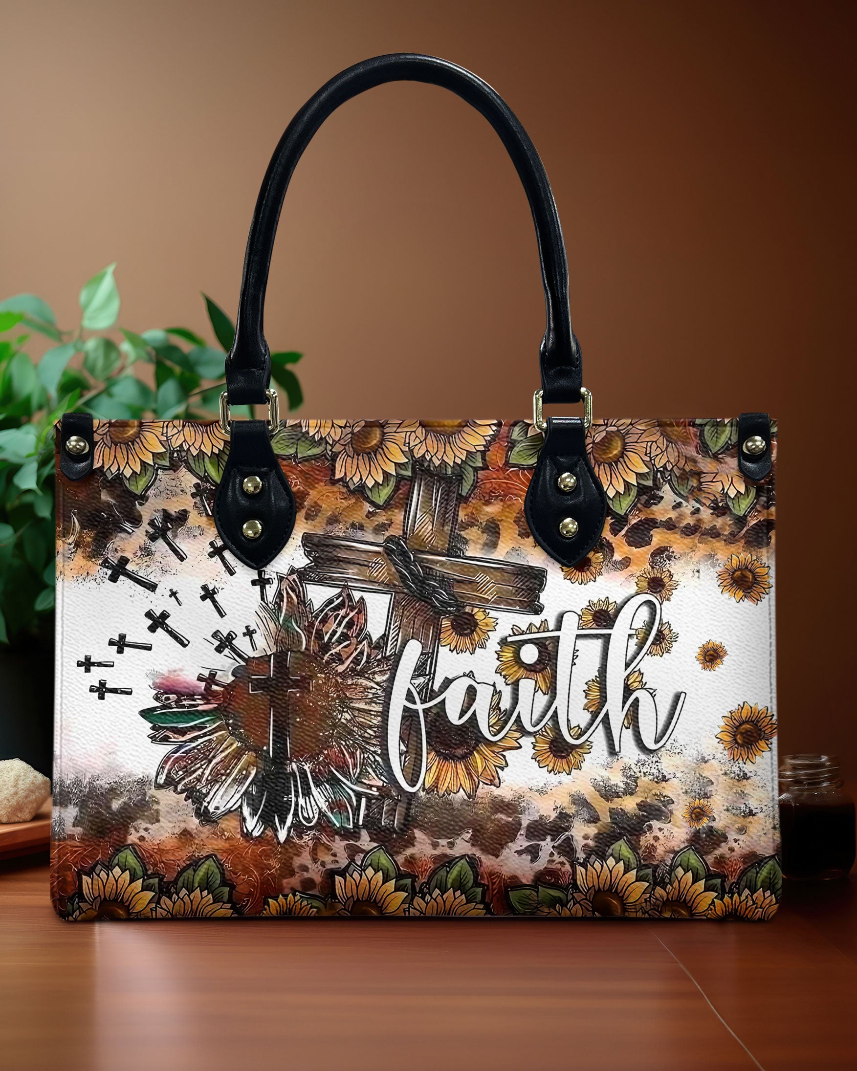 Faith Cross Sunflower Leather Handbag - Yhhn1112245