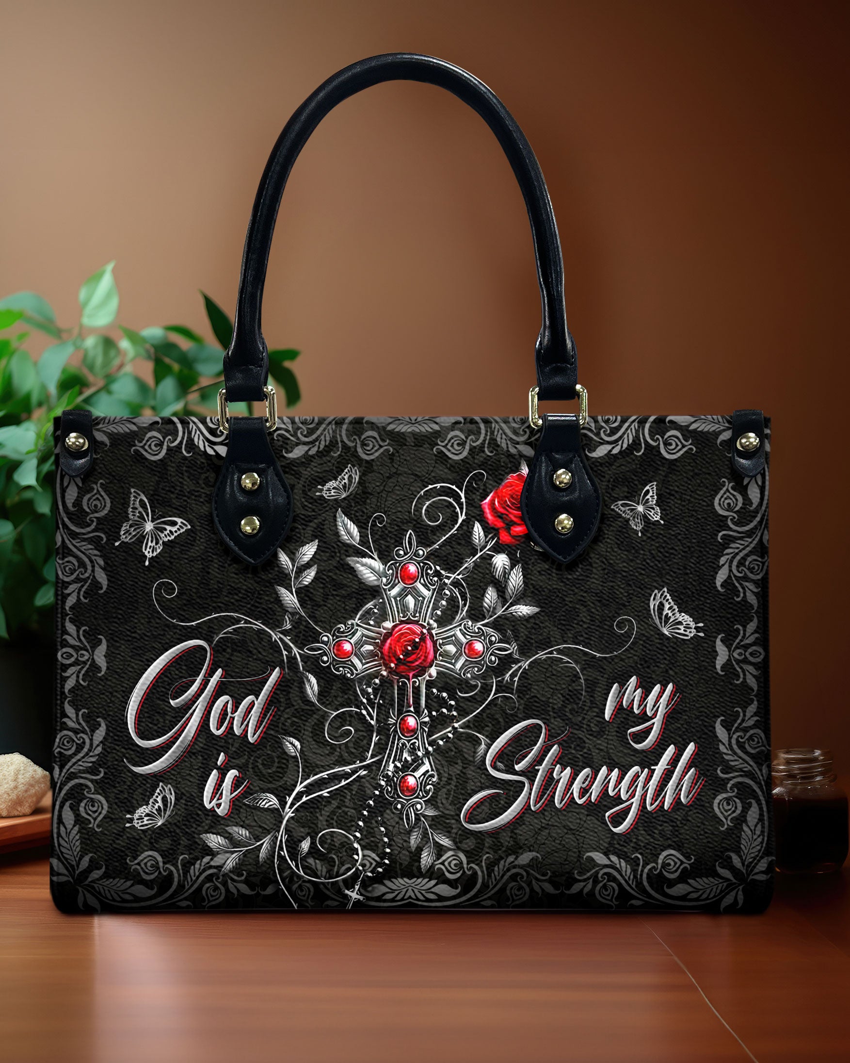 God Is My Strength Leather Handbag - Yhln2803243
