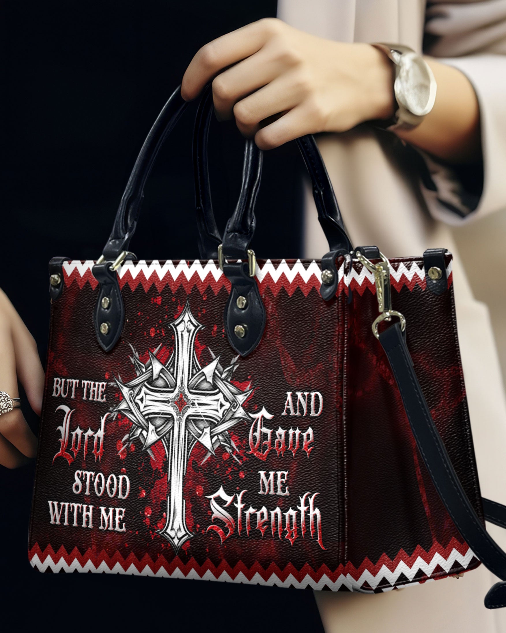 But The Lord Stood With Me Leather Handbag - Yhln0208244