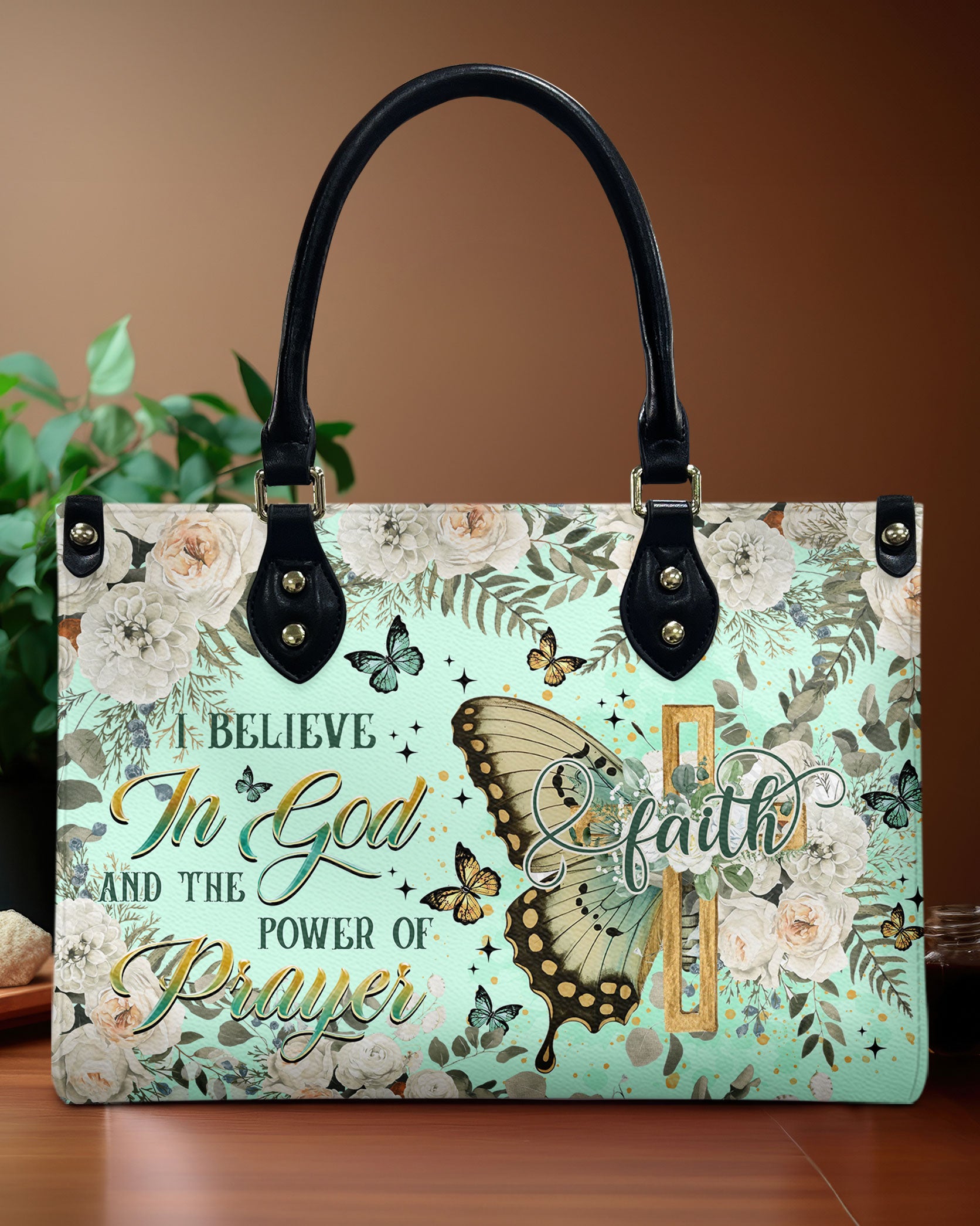I Believe In God Butterfly Leather Handbag  - Tltr2712244