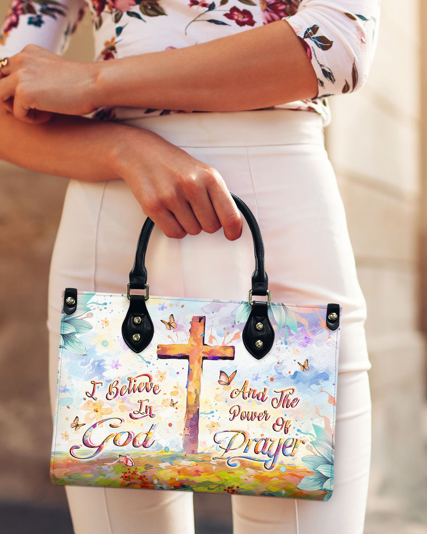 I Believe In God Leather Handbag - Yhlt1907242