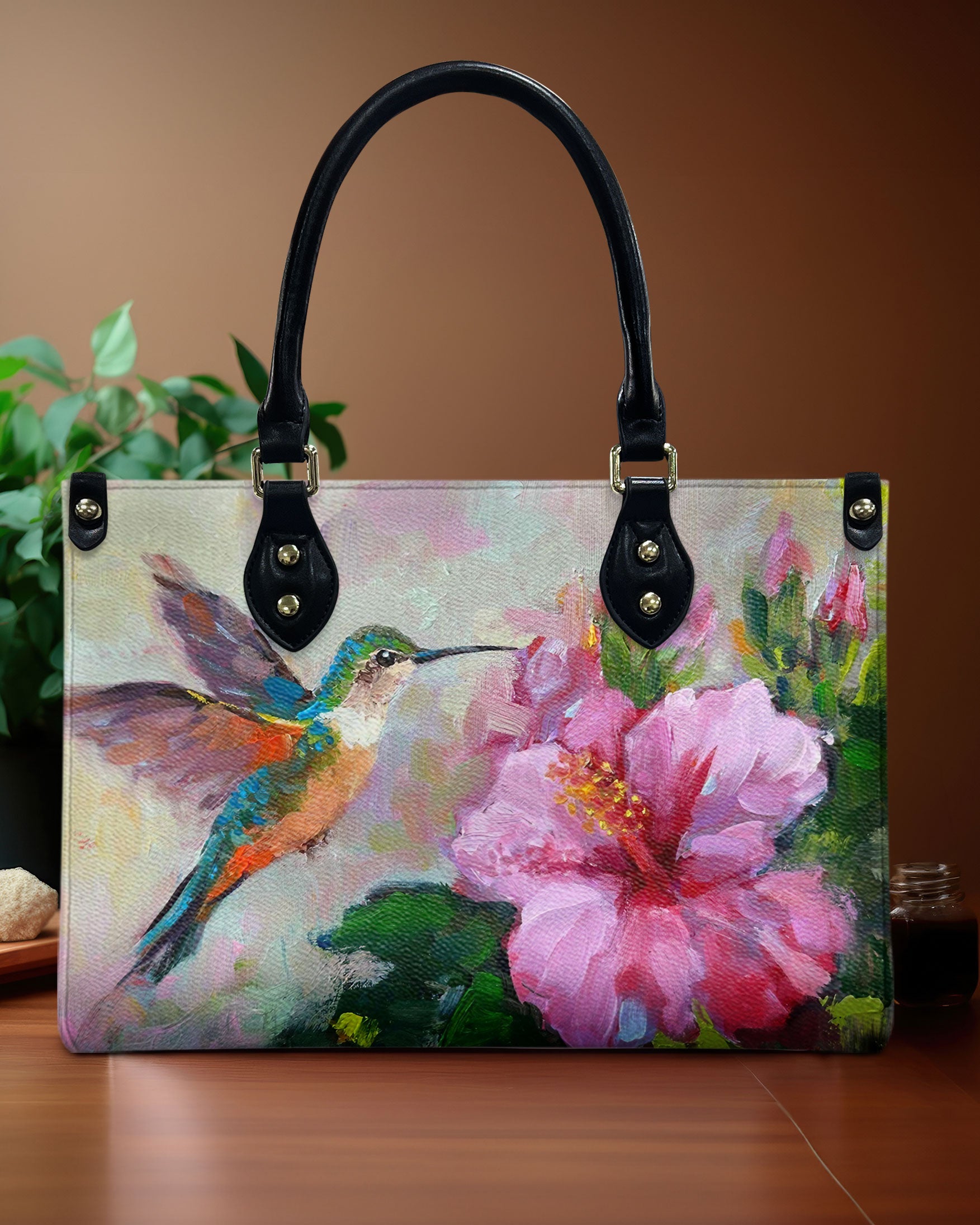 Painting Hummingbird Leather Handbag - Yhhn2111244