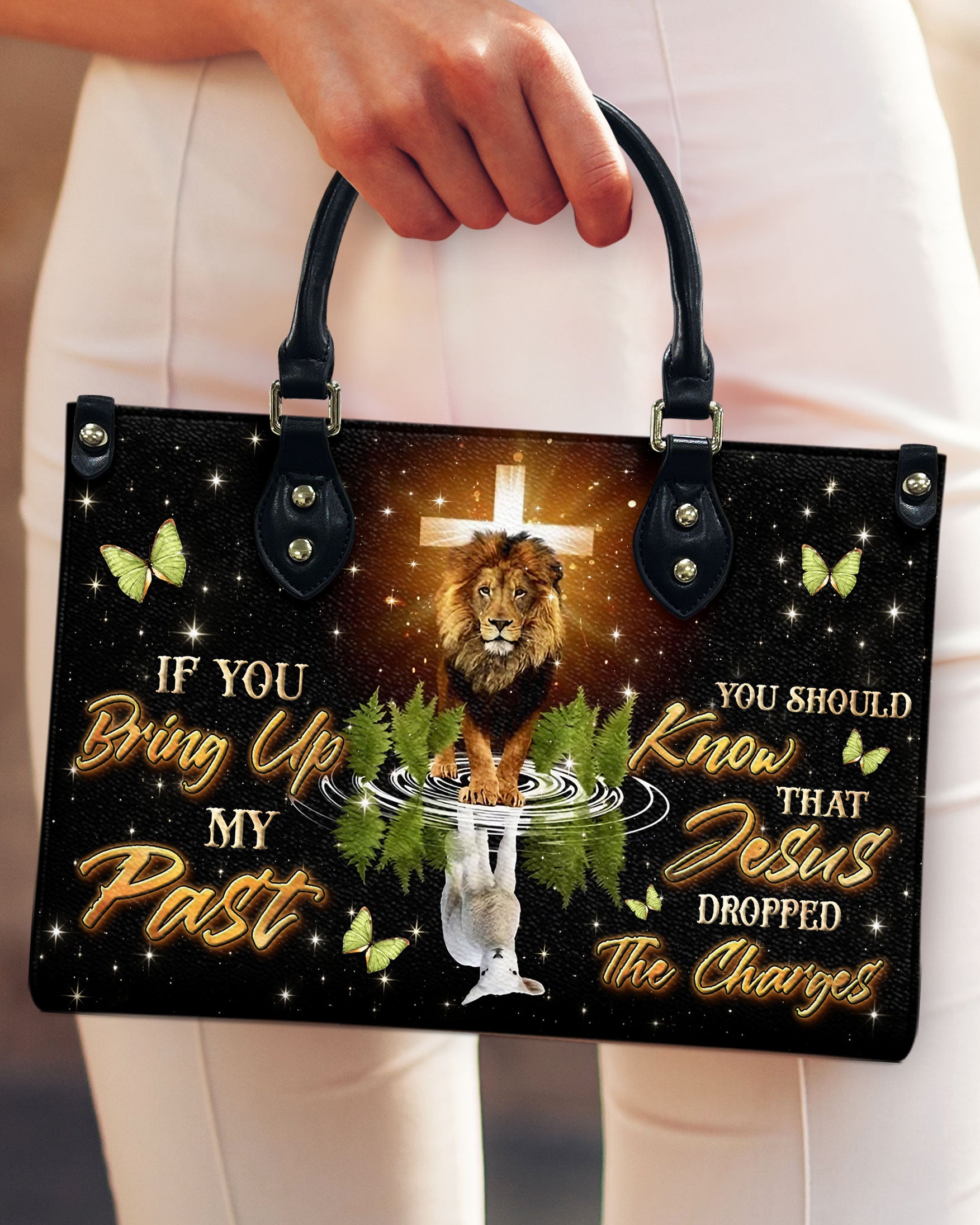 Jesus Dropped The Charges Lion Leather Handbag - Yhln0611244