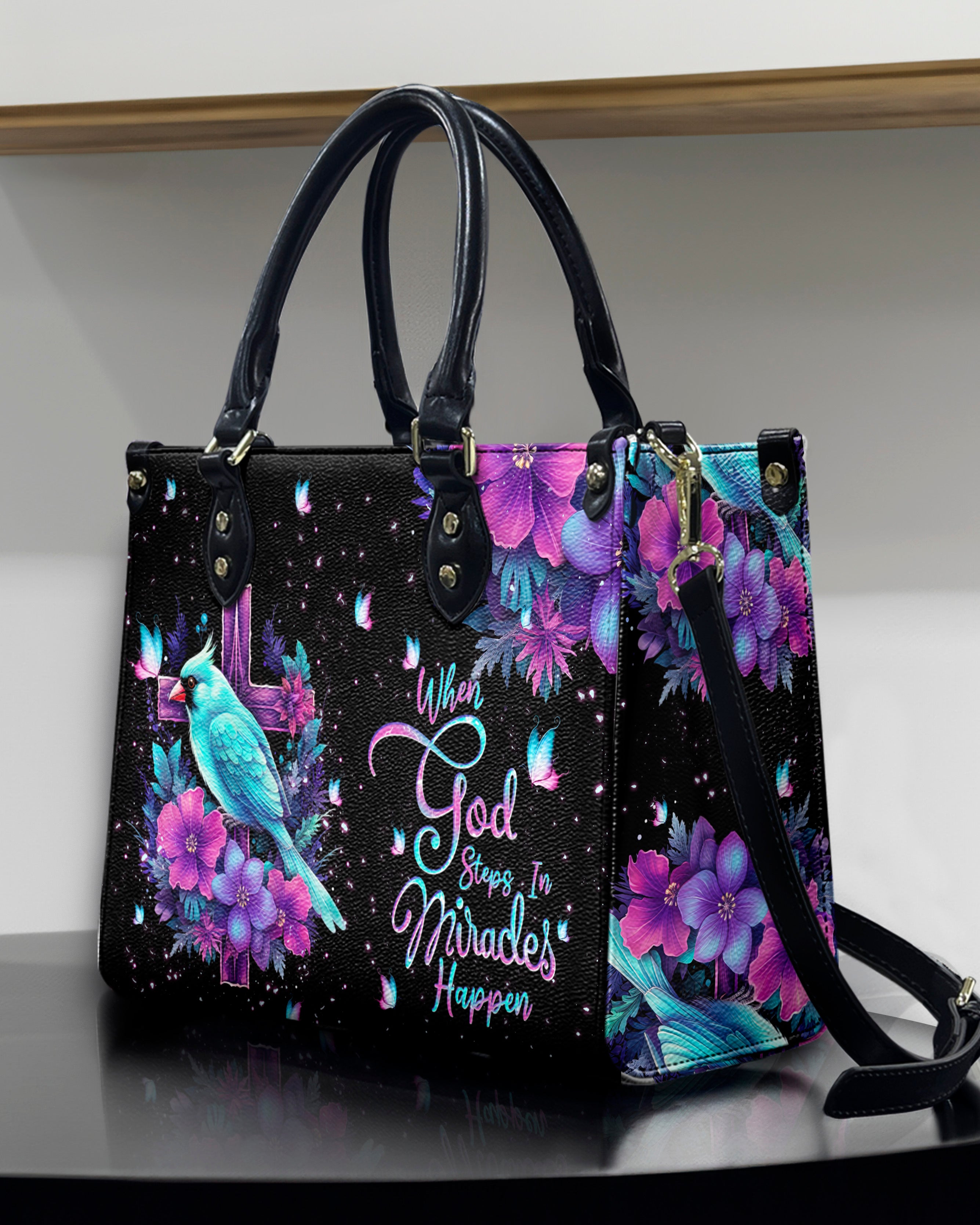 When God Steps In Miracles Happen Leather Handbag - Tlnt2805242