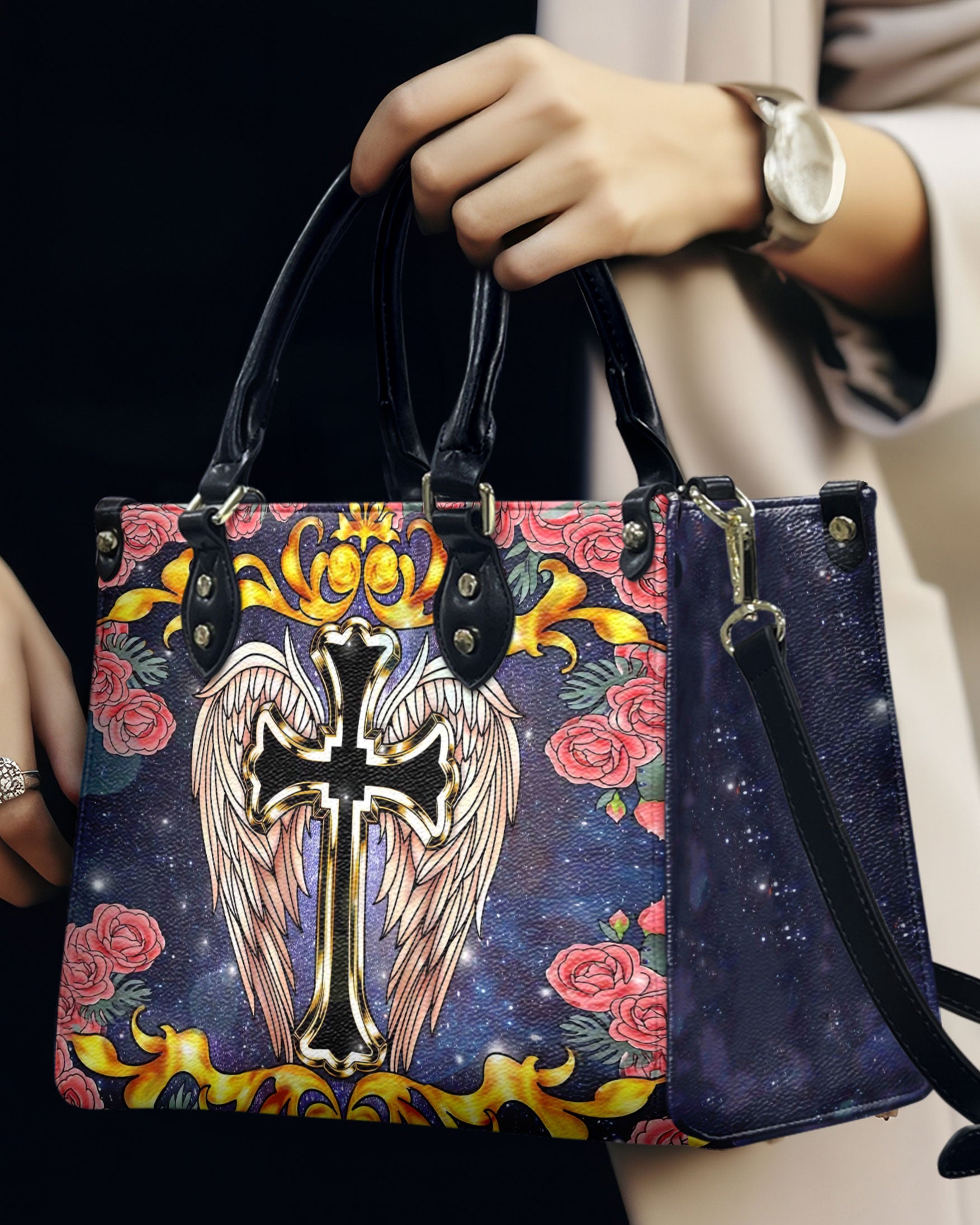 CROSS WINGS FLOWER LEATHER HANDBAG - YHLN0912244