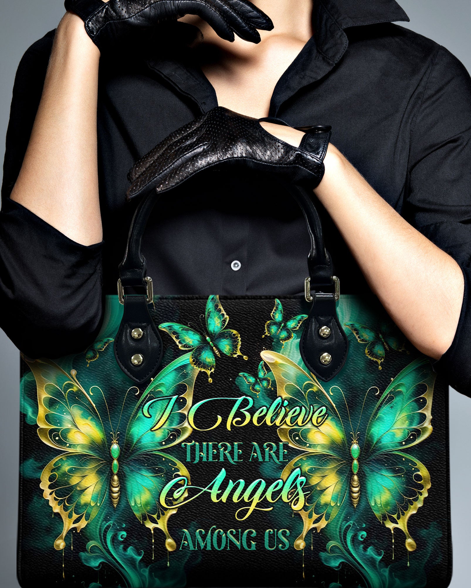 I Believe There Are Angels Among Us Butterfly Leather Handbag - Tltr2307243