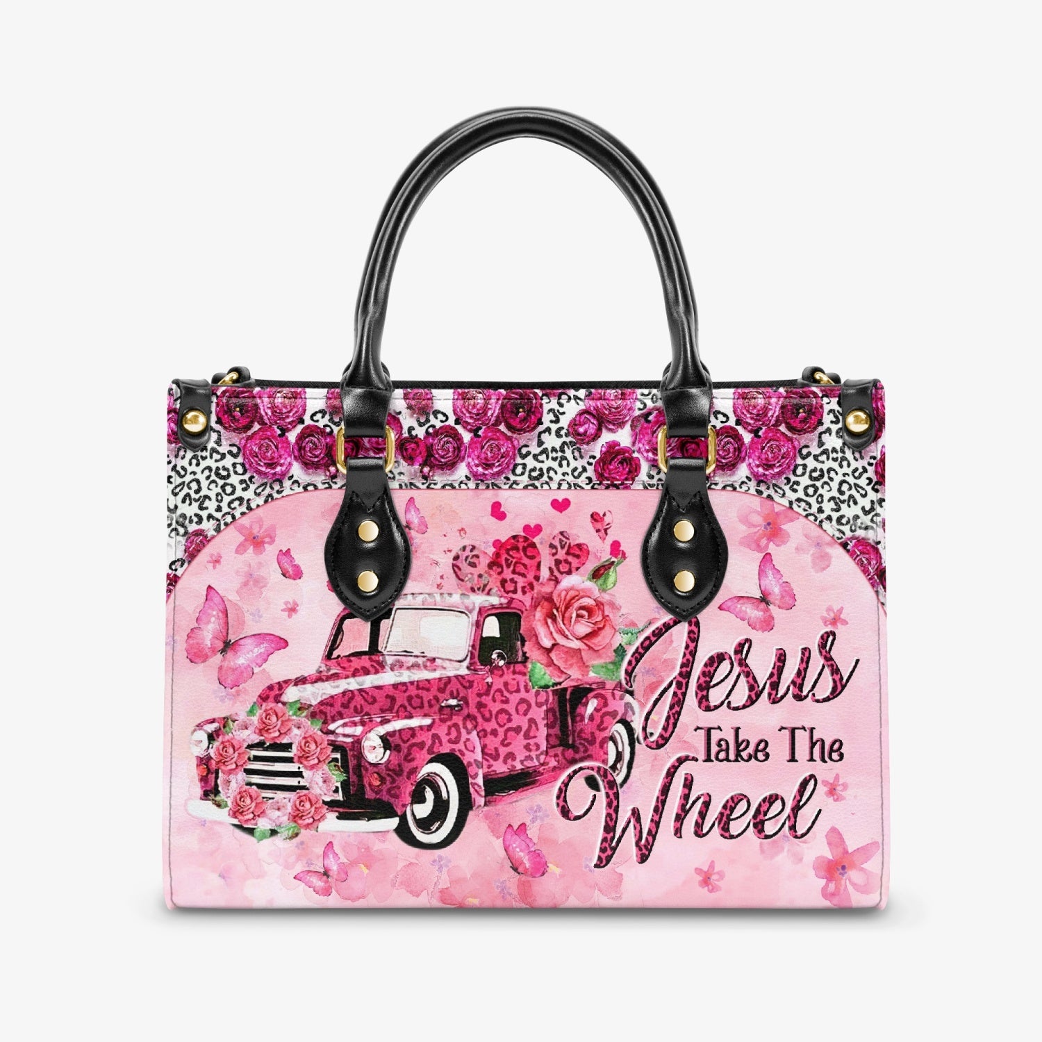 Jesus Take The Wheel Leopard Truck Leather Handbag - Tltw0304241