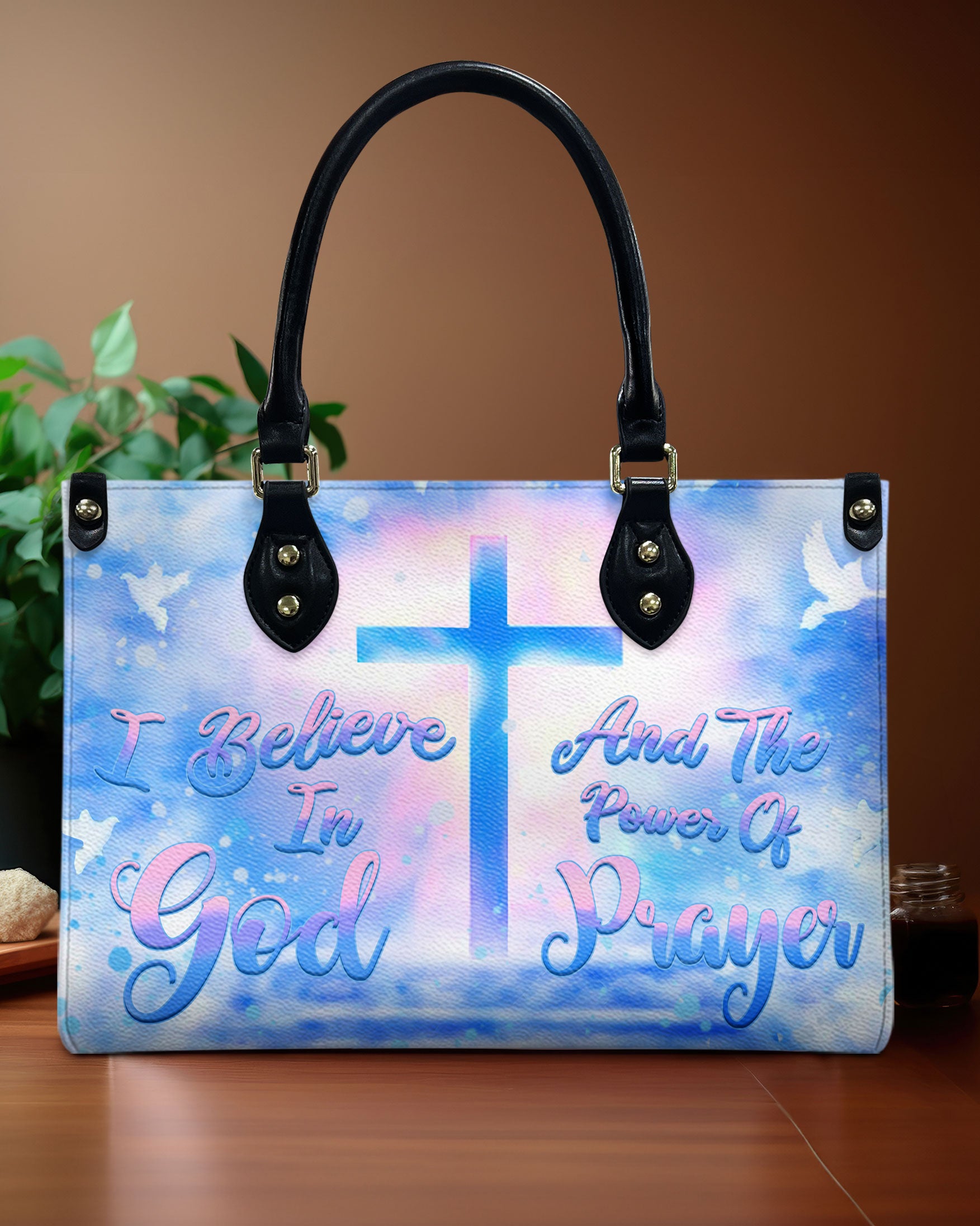 I Believe In God Leather Handbag - Yhhn309244