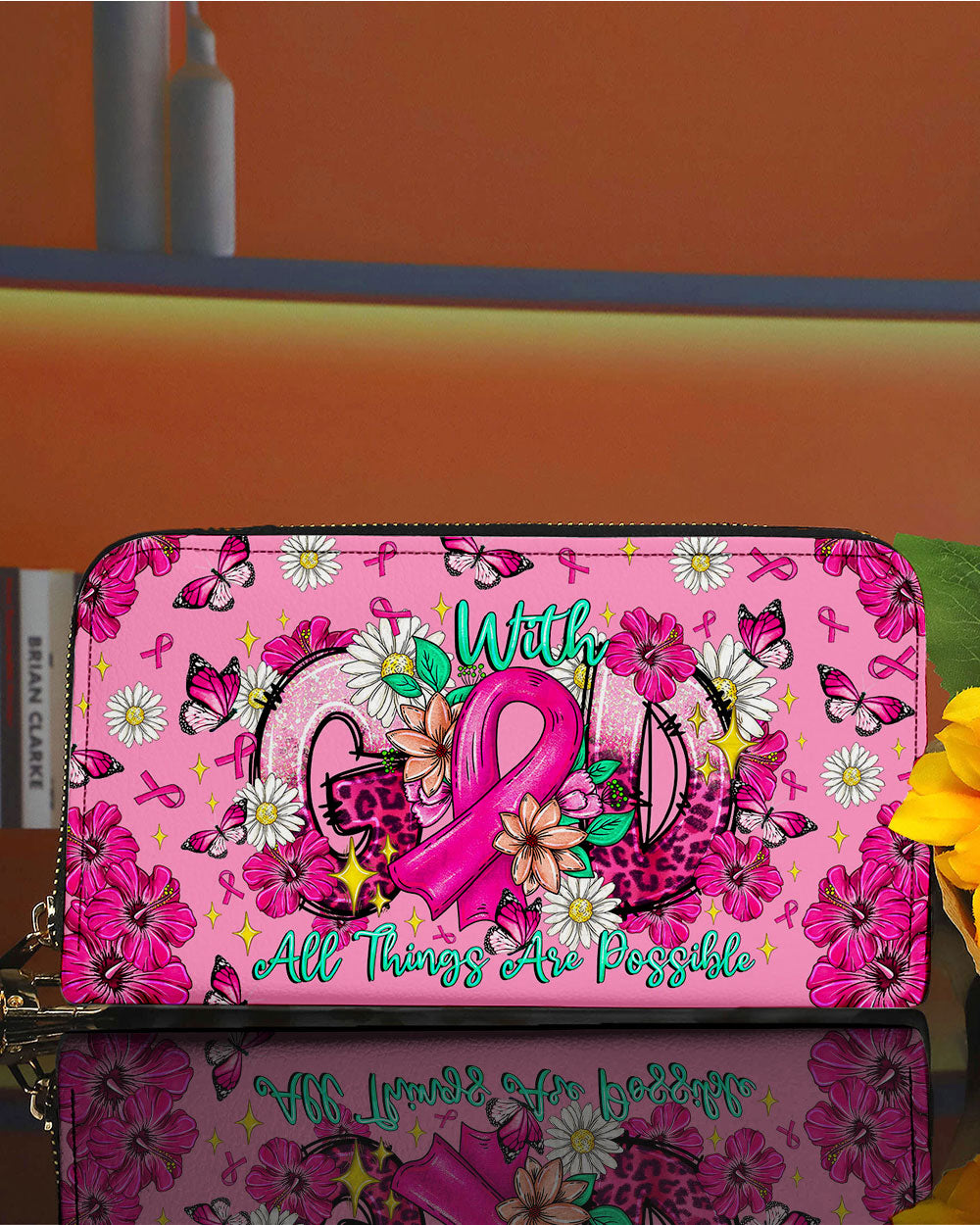 With God All Things Are Possible Breast Cancer Zipper Leather Wallet  -  Tltr1308252