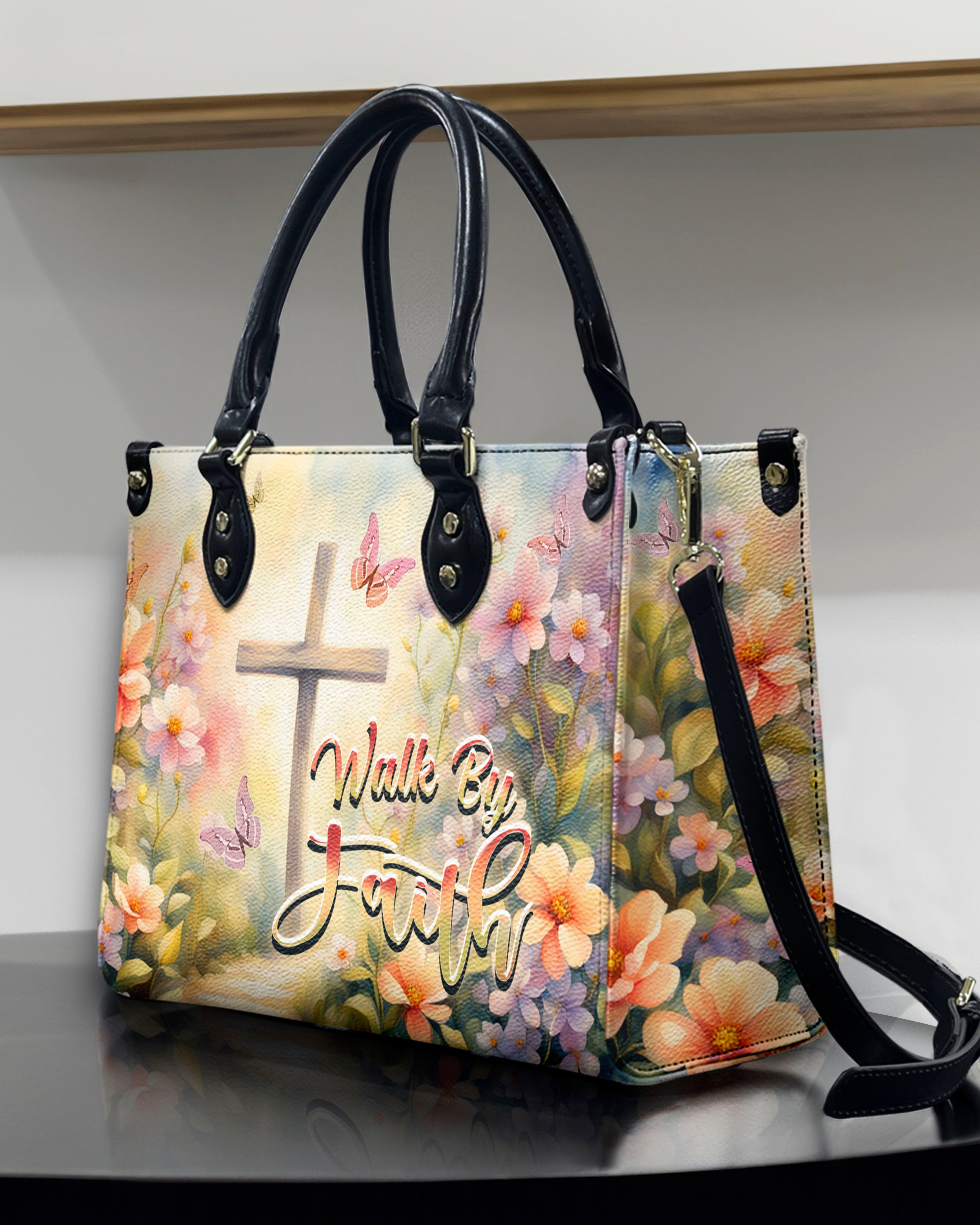 Walk By Faith Flowers Leather Handbag - Yhhn0608244