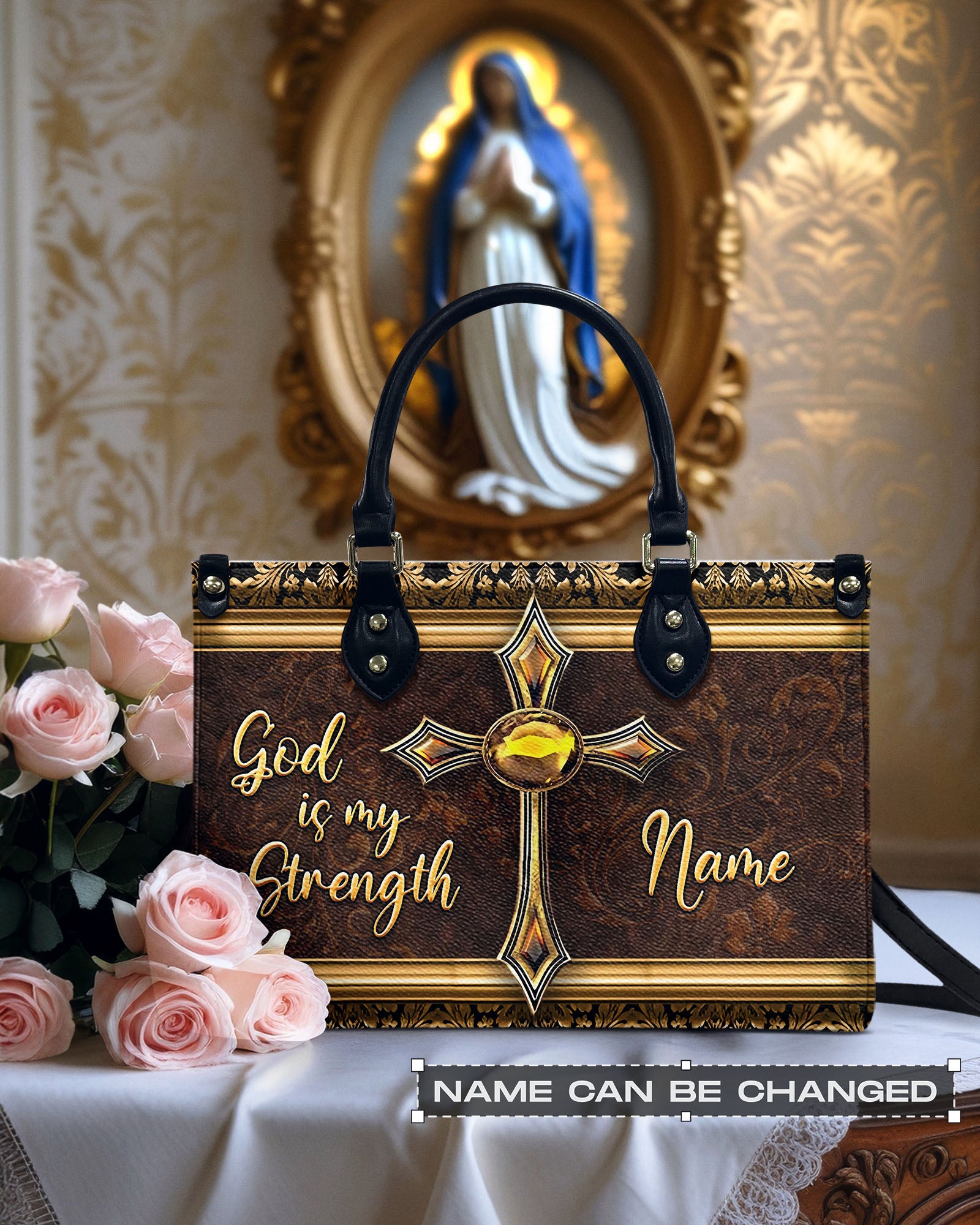 God Is My Strength Leather Handbag - Yhln1903254