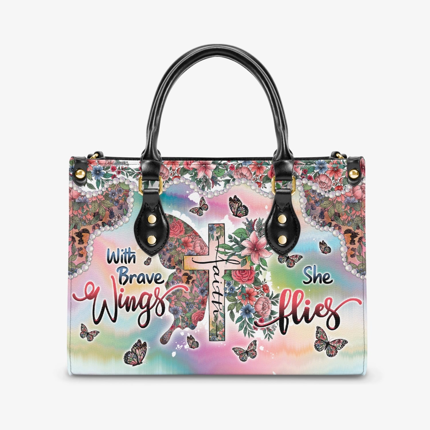 With Brave Wings She Flies Leather Handbag - Tltw0204248