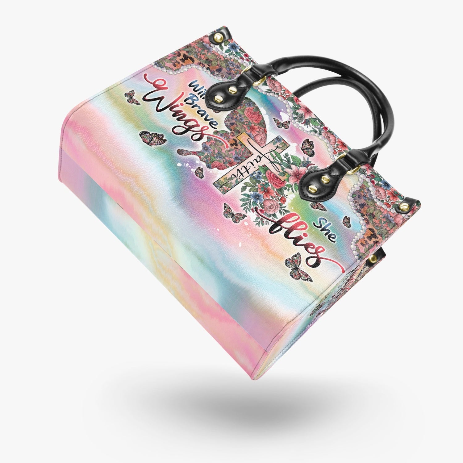 With Brave Wings She Flies Leather Handbag - Tltw0204248