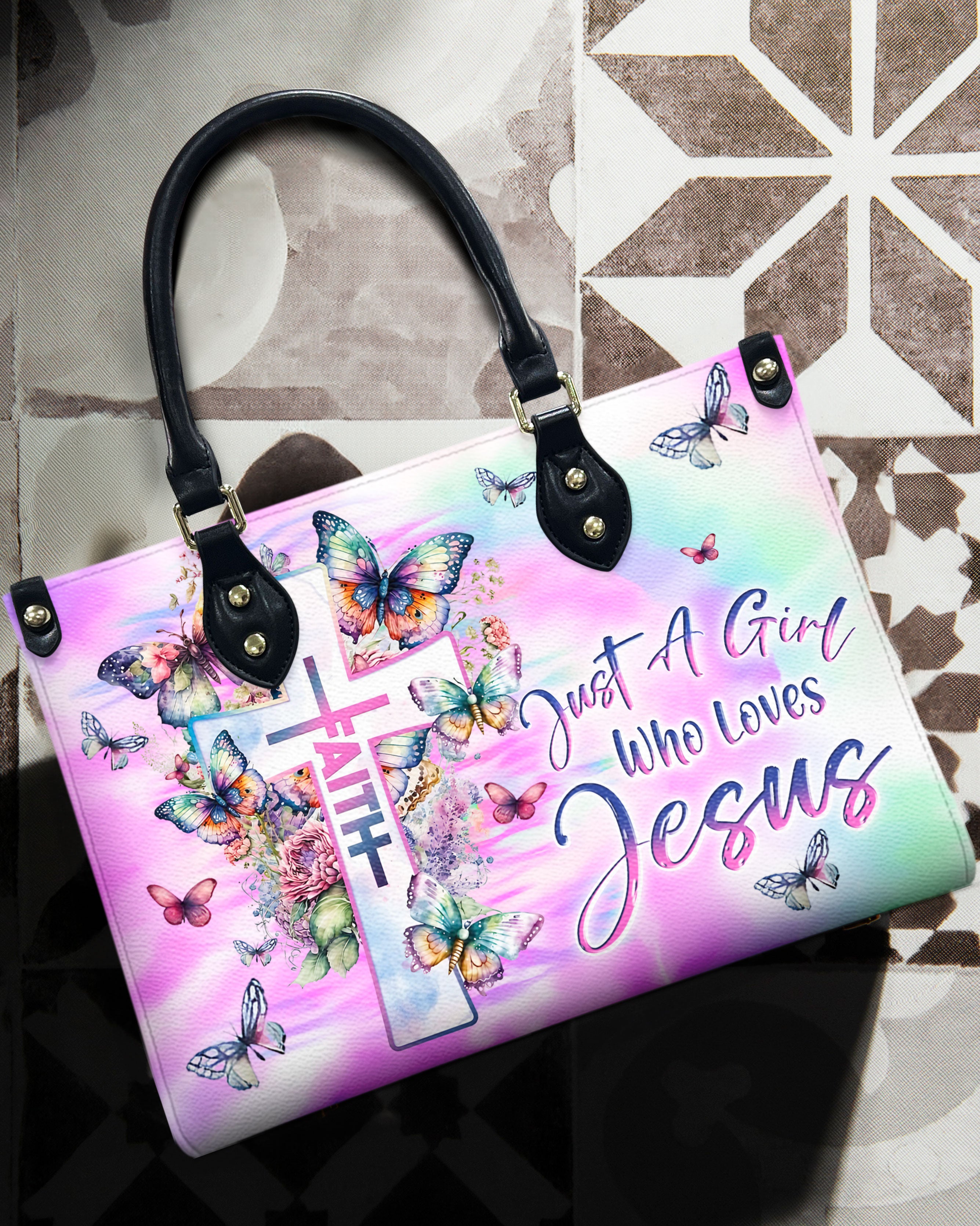 Just A Girl Who Loves Jesus Tie Dye Leather Handbag - Yhln0210244