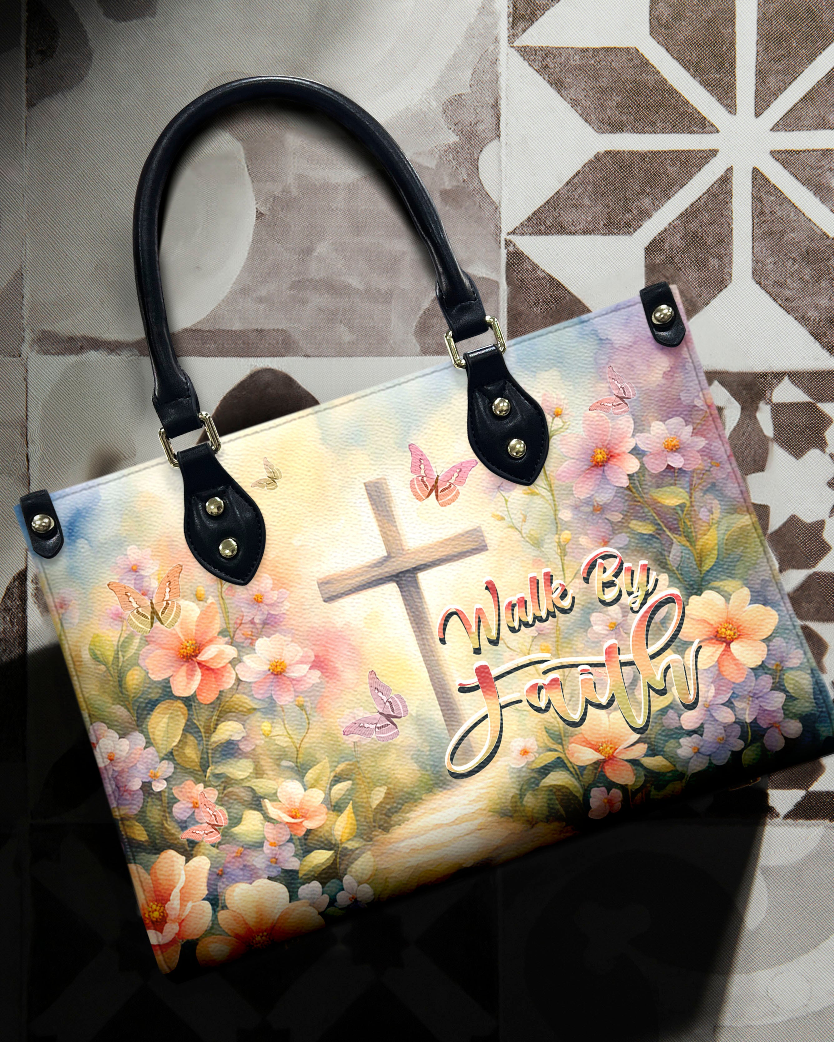 Walk By Faith Flowers Leather Handbag - Yhhn0608244