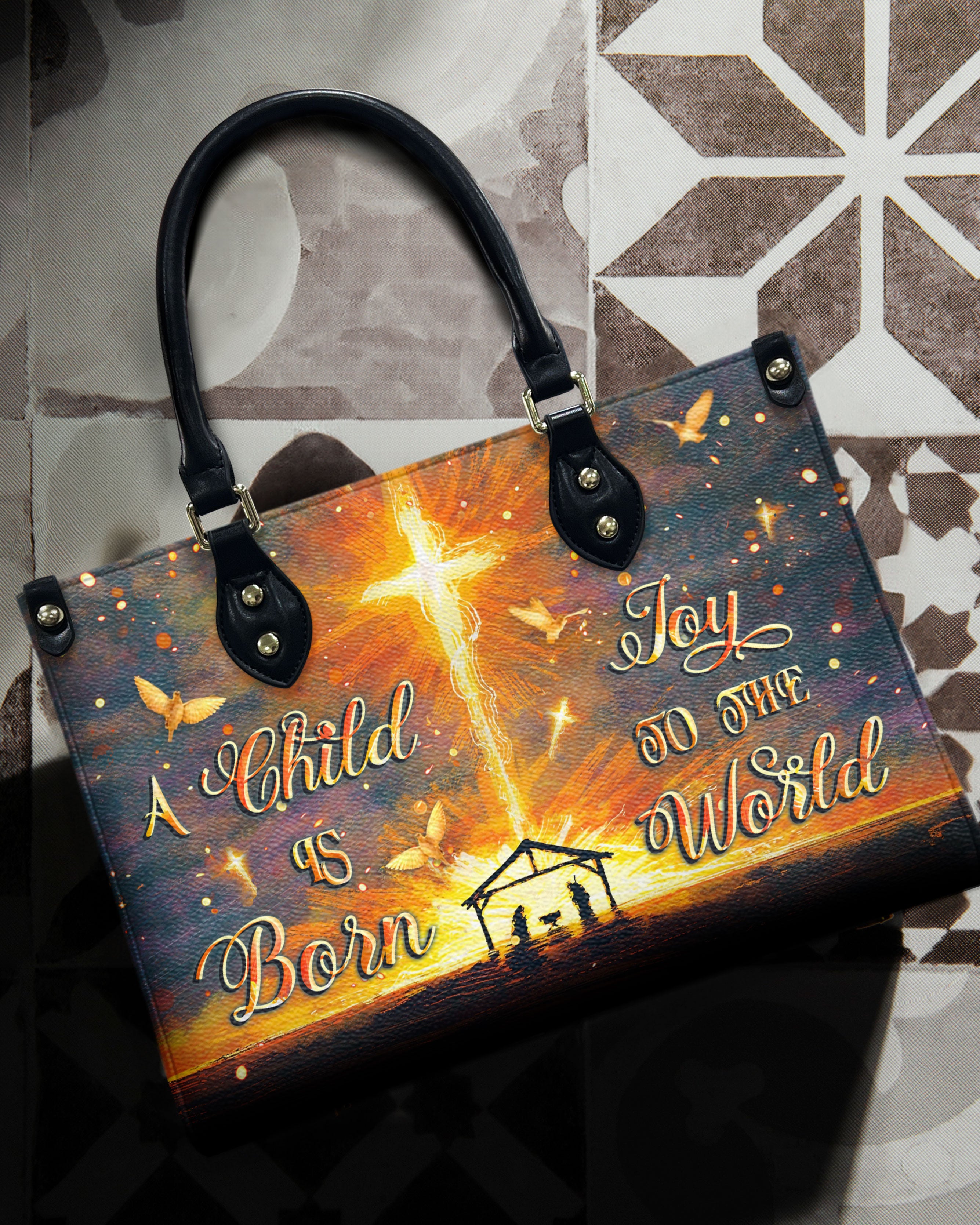 A Child Is Born Christmas Leather Handbag - Yhlt0810244