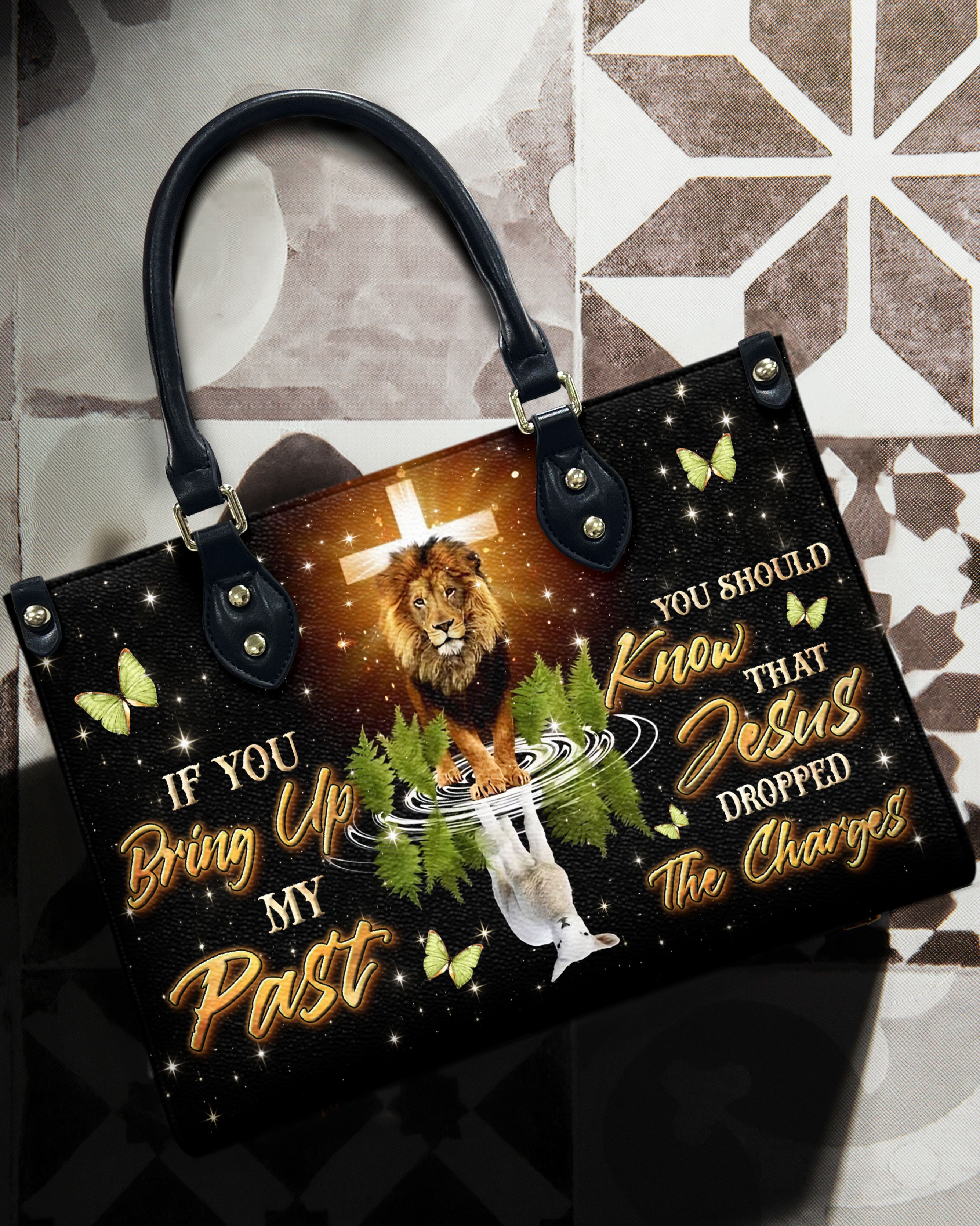 Jesus Dropped The Charges Lion Leather Handbag - Yhln0611244