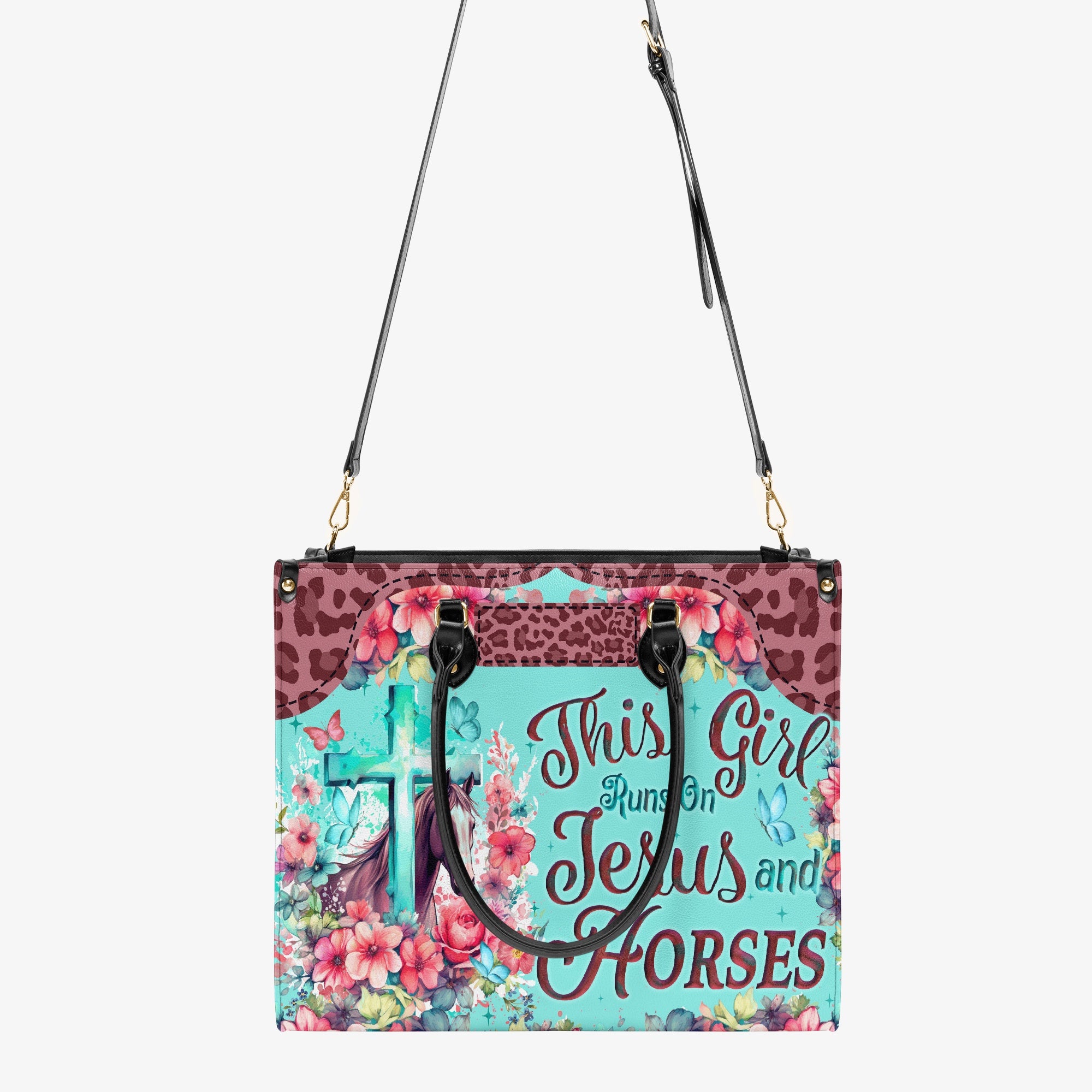 Runs On Jesus And Horses Leather Handbag - Tyqy0404242