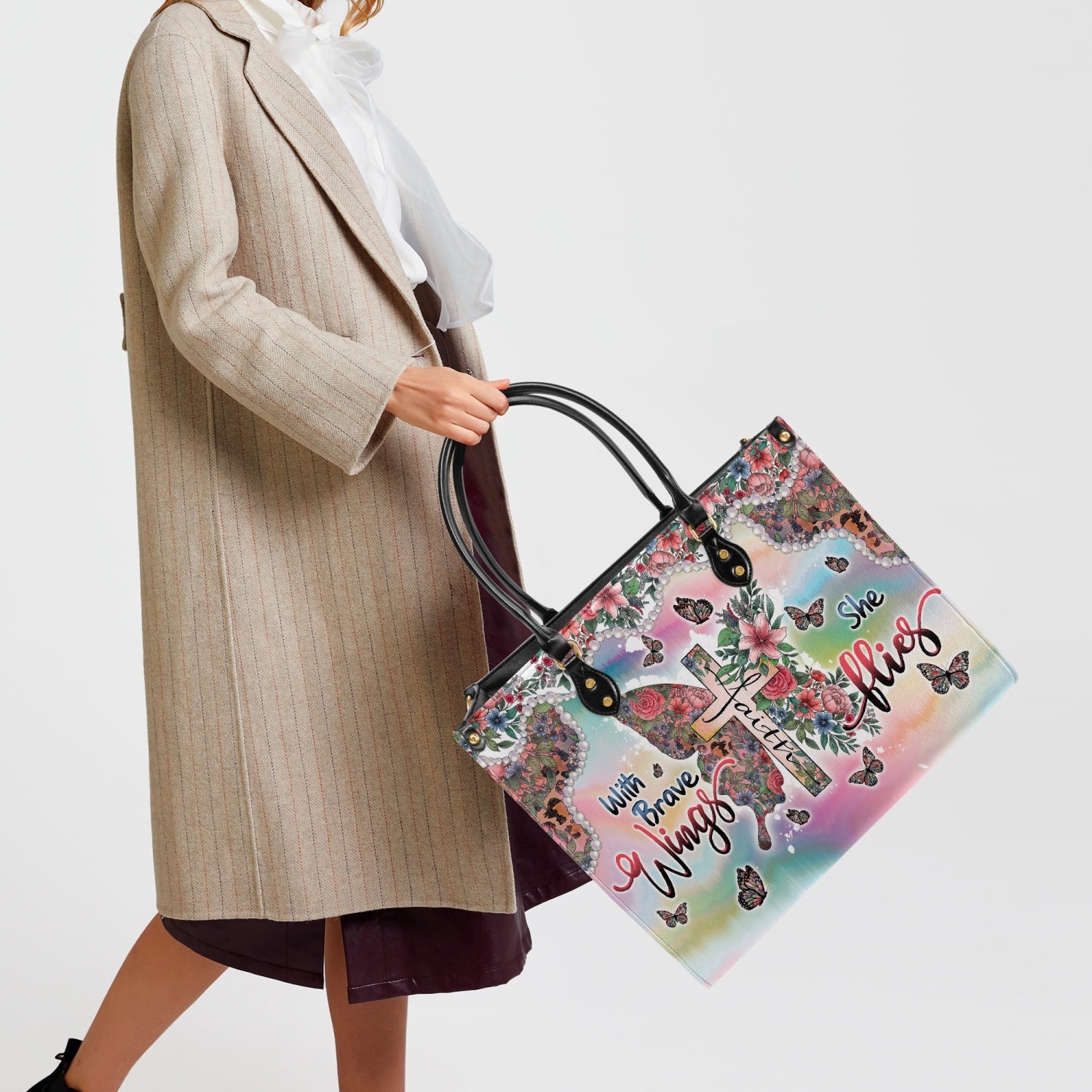 With Brave Wings She Flies Leather Handbag - Tltw0204248
