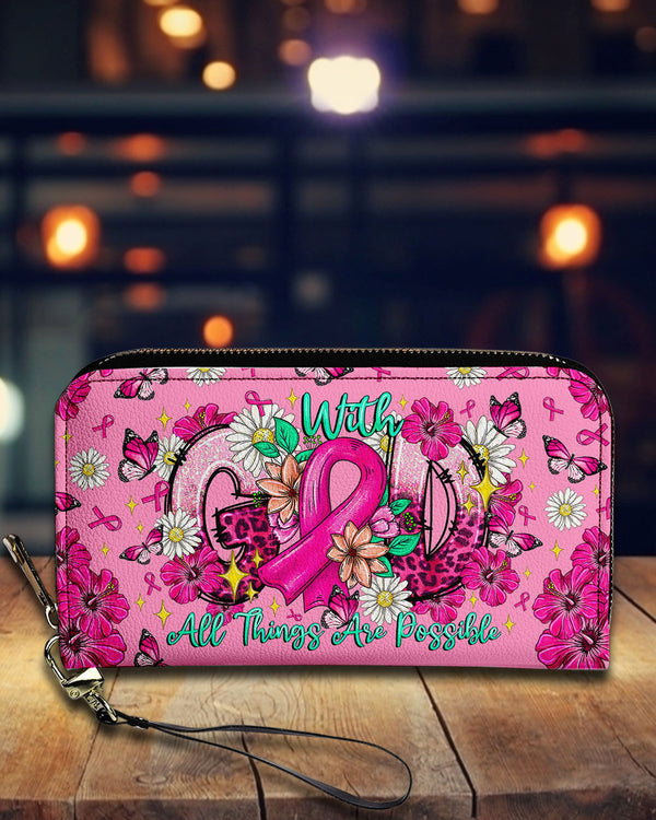 With God All Things Are Possible Breast Cancer Zipper Leather Wallet  -  Tltr1308252