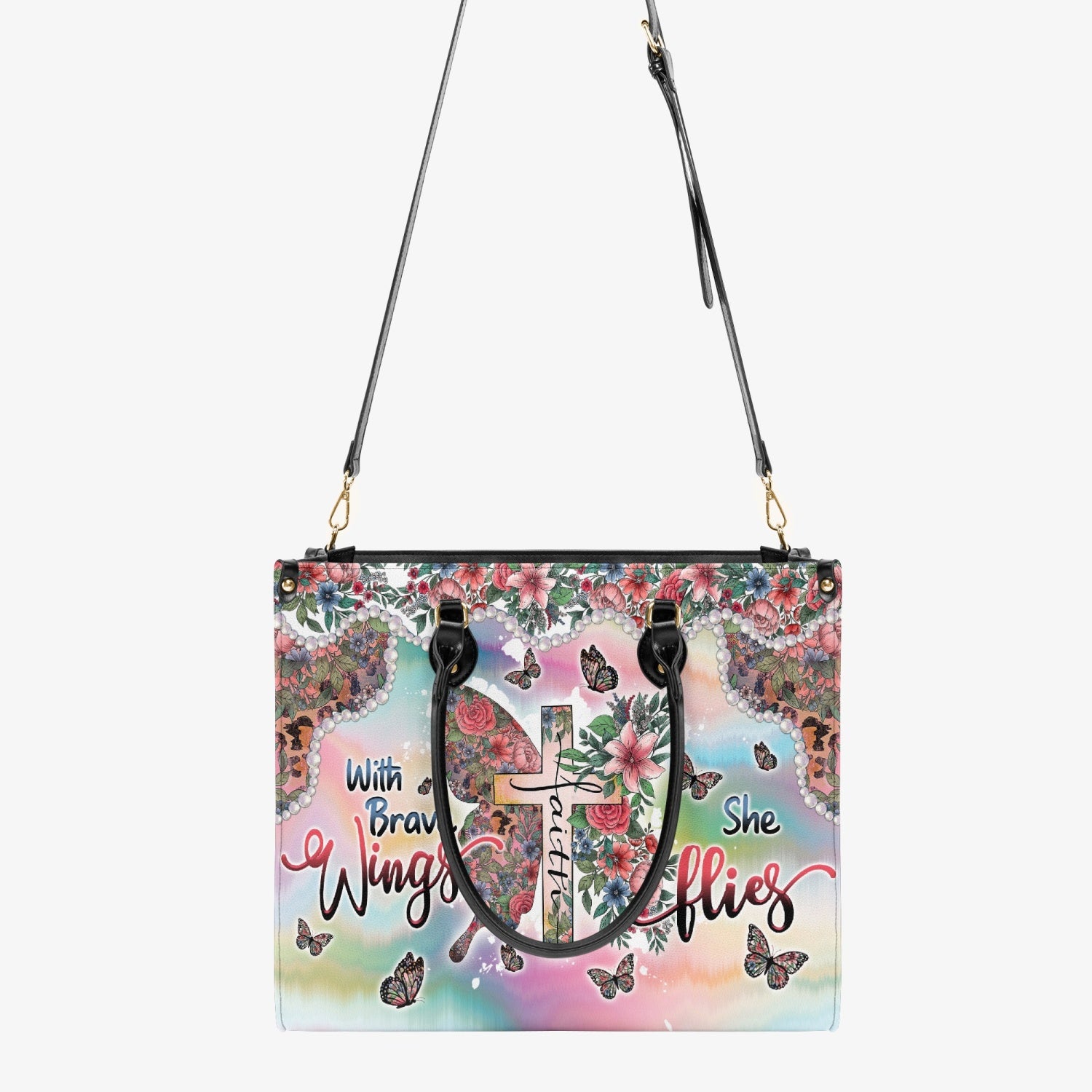 With Brave Wings She Flies Leather Handbag - Tltw0204248
