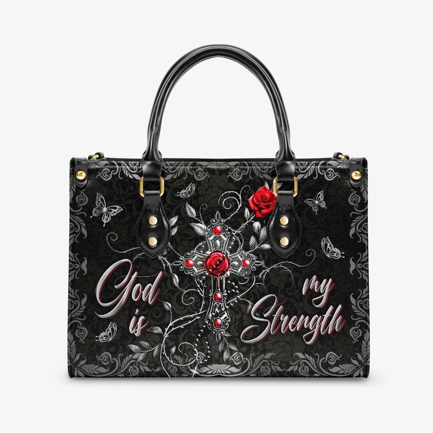 God Is My Strength Leather Handbag - Yhln2803243