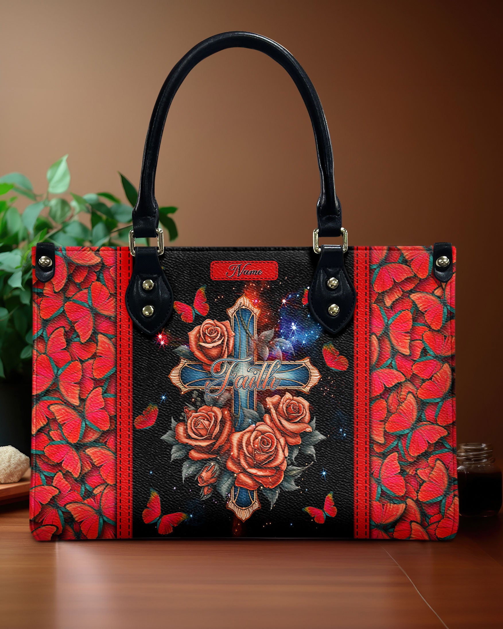 Faith Cross Rose Vintage Leather Handbag - Tltw0104243