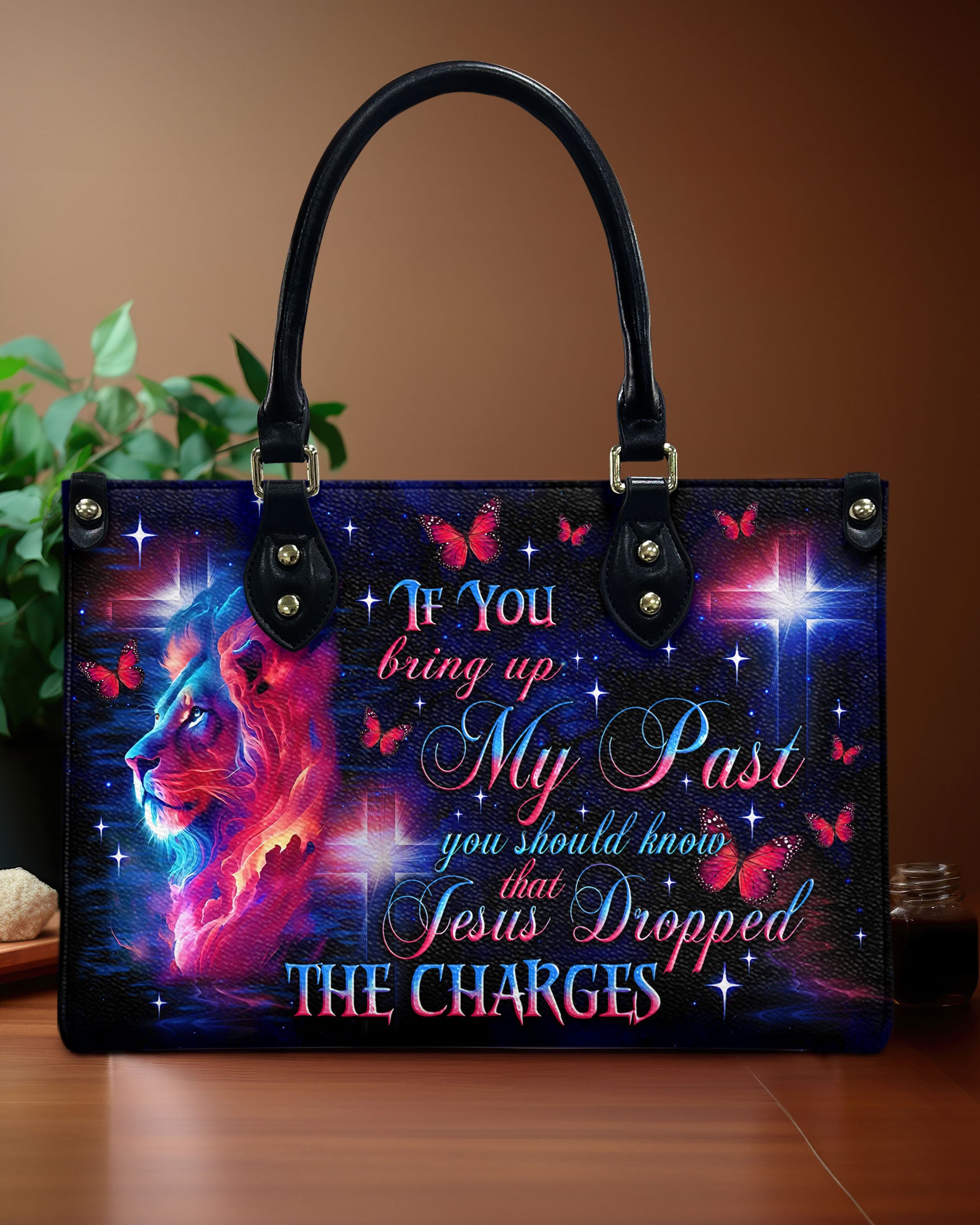 Jesus Dropped The Charges Lion Leather Handbag - Tlno2706241