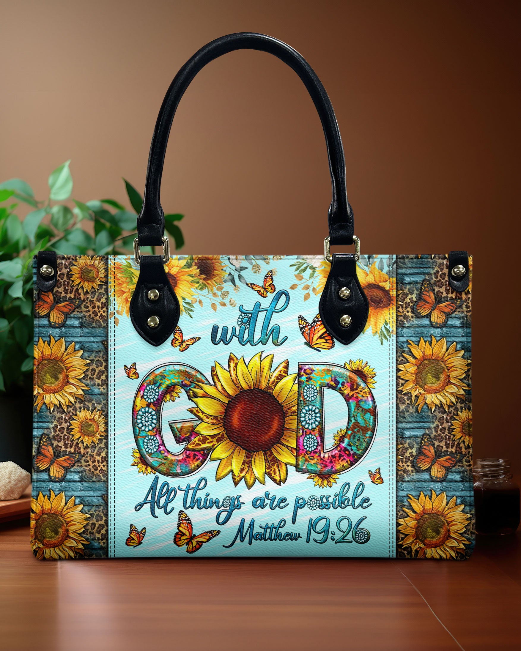 With God All Things Are Possible Sunflower Leather Handbag - Tltw2806243