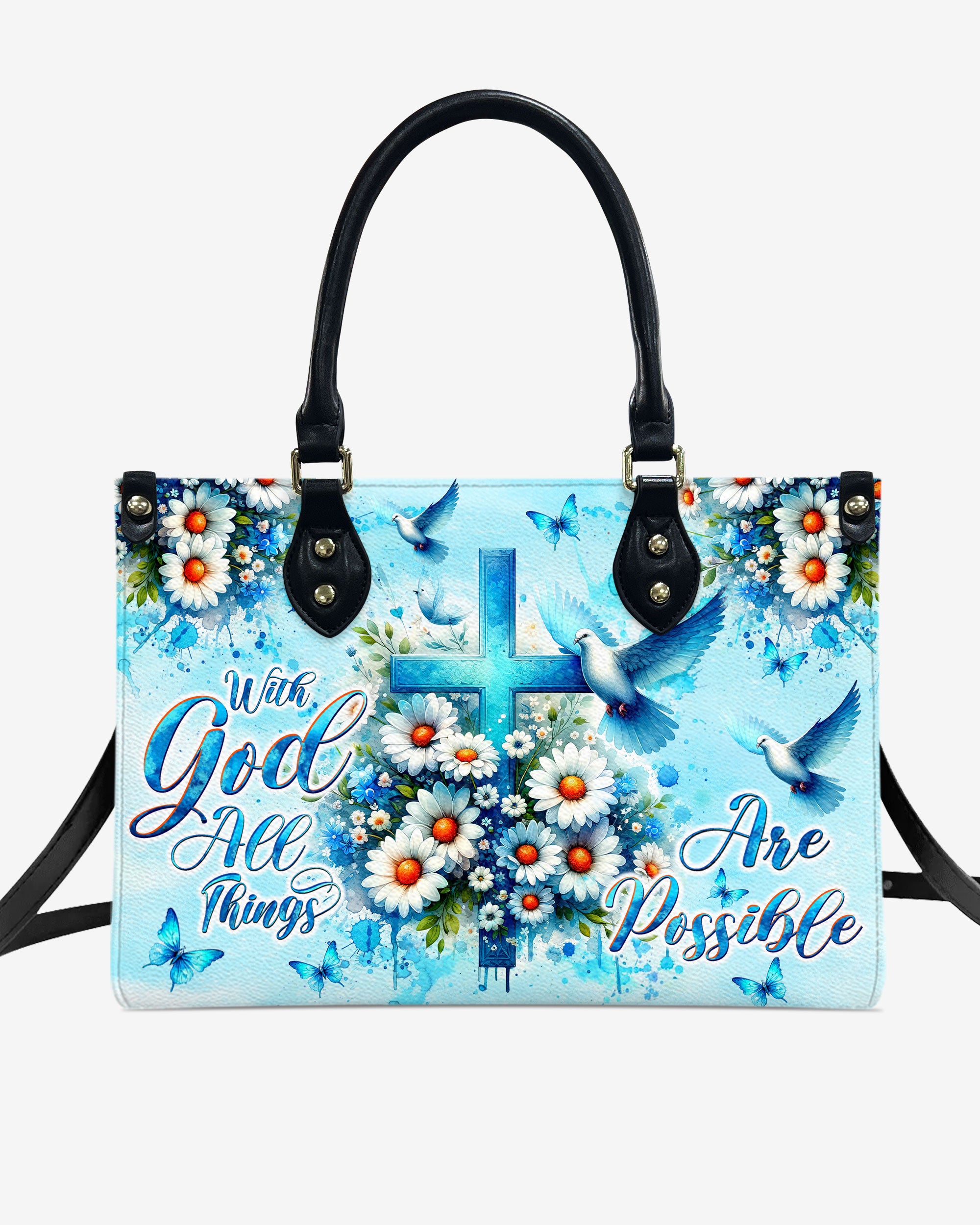 With God All Things Are Possible Daisies Leather Handbag - Tltw1406243